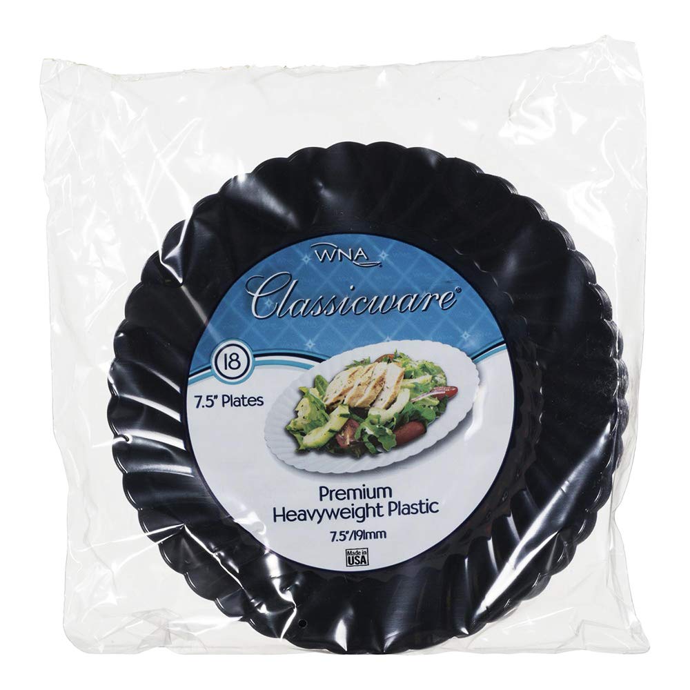 WNA CW75180BK Classicware 7.5 Inch Black Round Plastic Plates - Bulk Pack of 180 Disposable Dinner Plates for Parties, Picnics, Catering & Everyday Use