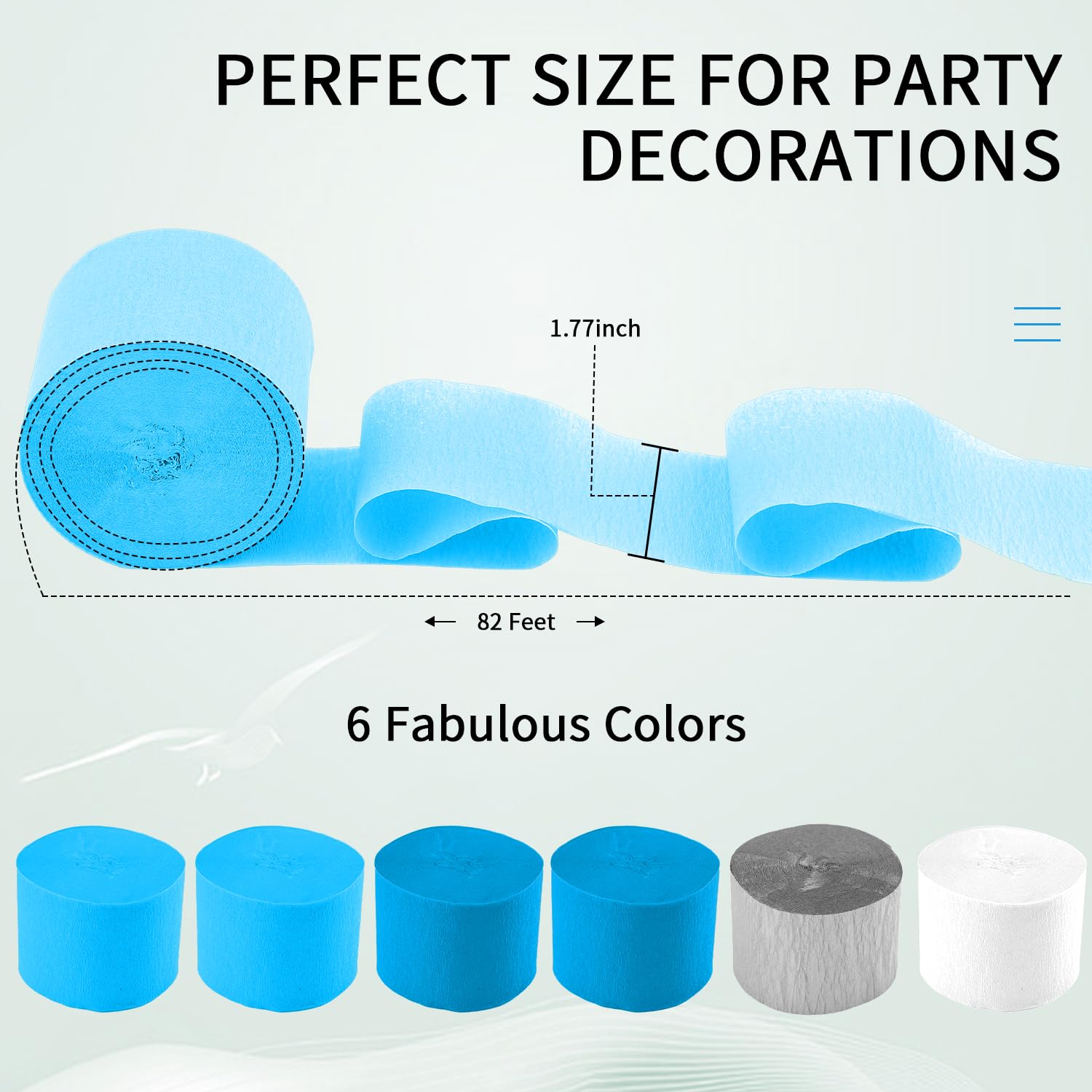 6 Pack Crepe Paper Streamers - 492ft Total (Blue, Silver, White) for Birthday Party, Wedding, Thanksgiving & Baby Shower Decorations | 2.37