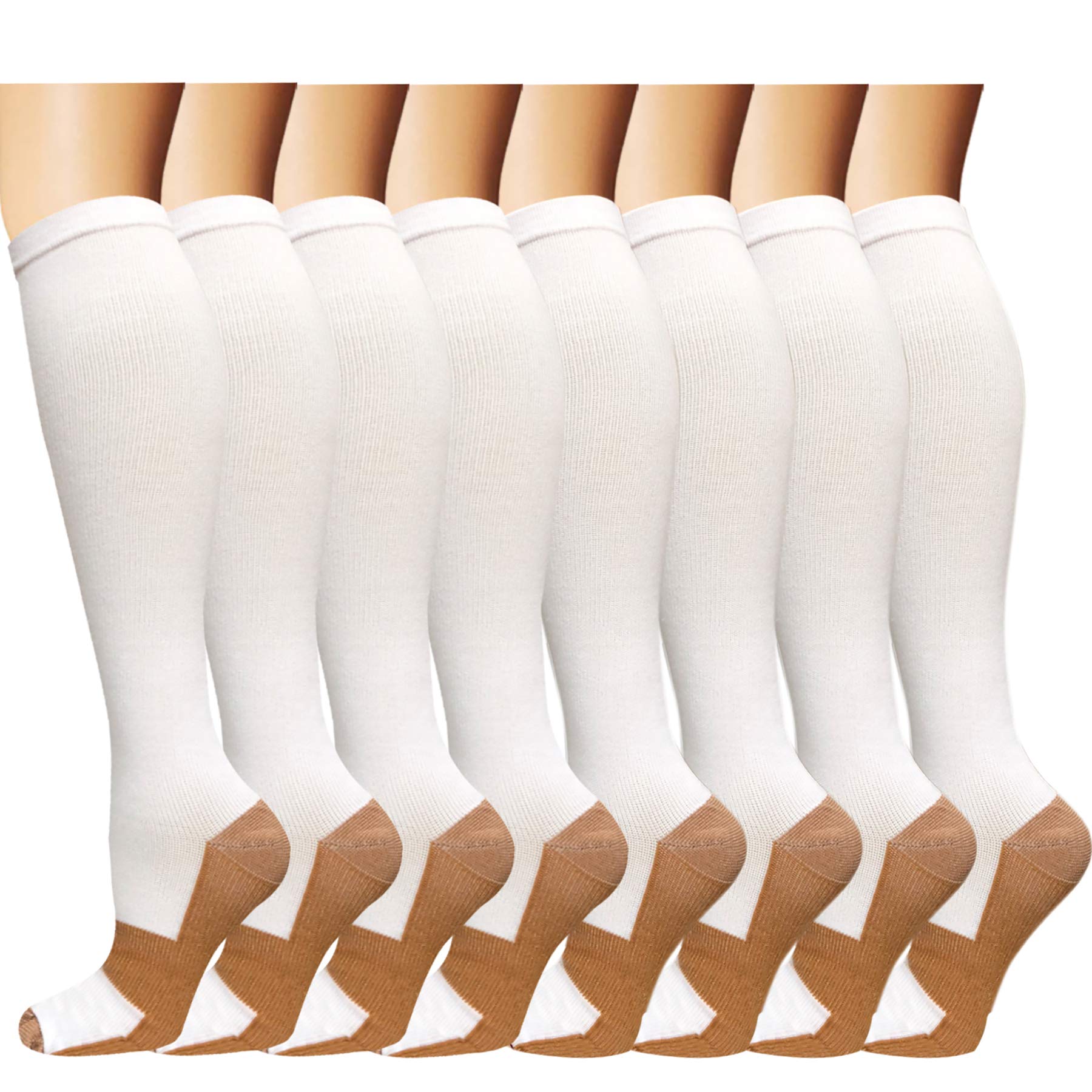 **Graduated Copper Compression Socks for Men & Women (8 Pairs) - 15-20mmHg Support for Running, Cycling & Athletic Performance - Improve Blood Circulation & Recovery**    *(Perfect for Marathon Training, Travel, Workouts & Post-Surgery Recovery)*