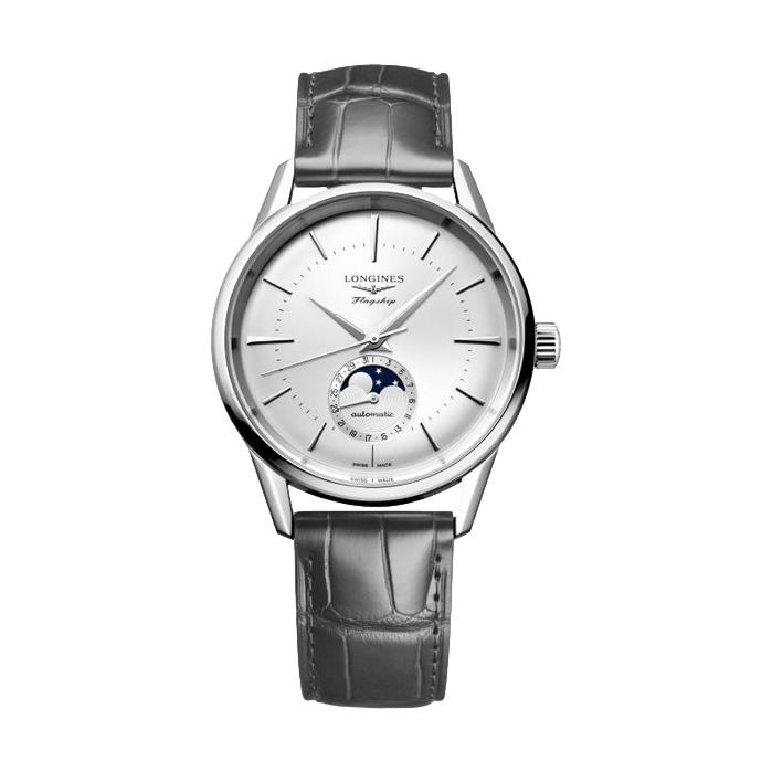 Flagship Heritage Moonphase Sunray Silver Watch - Luxury Automatic Timepiece for Men, Perfect for Formal Events & Business Occasions