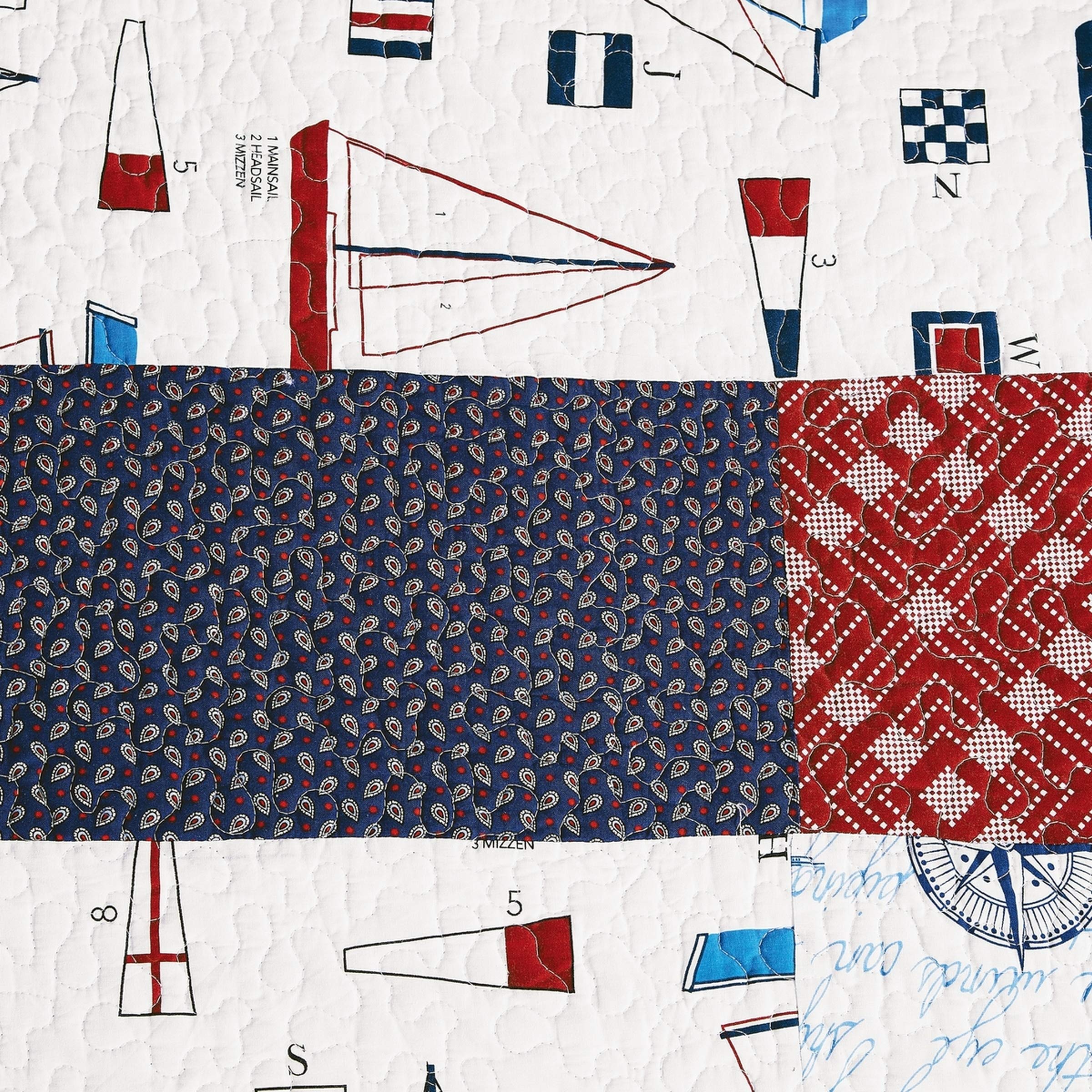 Boomer 2-Piece Nautical Twin Quilt Set - Red, White & Blue Bedding with Matching Sham | Coastal Themed Bedroom Decor for Kids & Teens | Perfect for Summer, Beach Houses & Patriotic Holidays