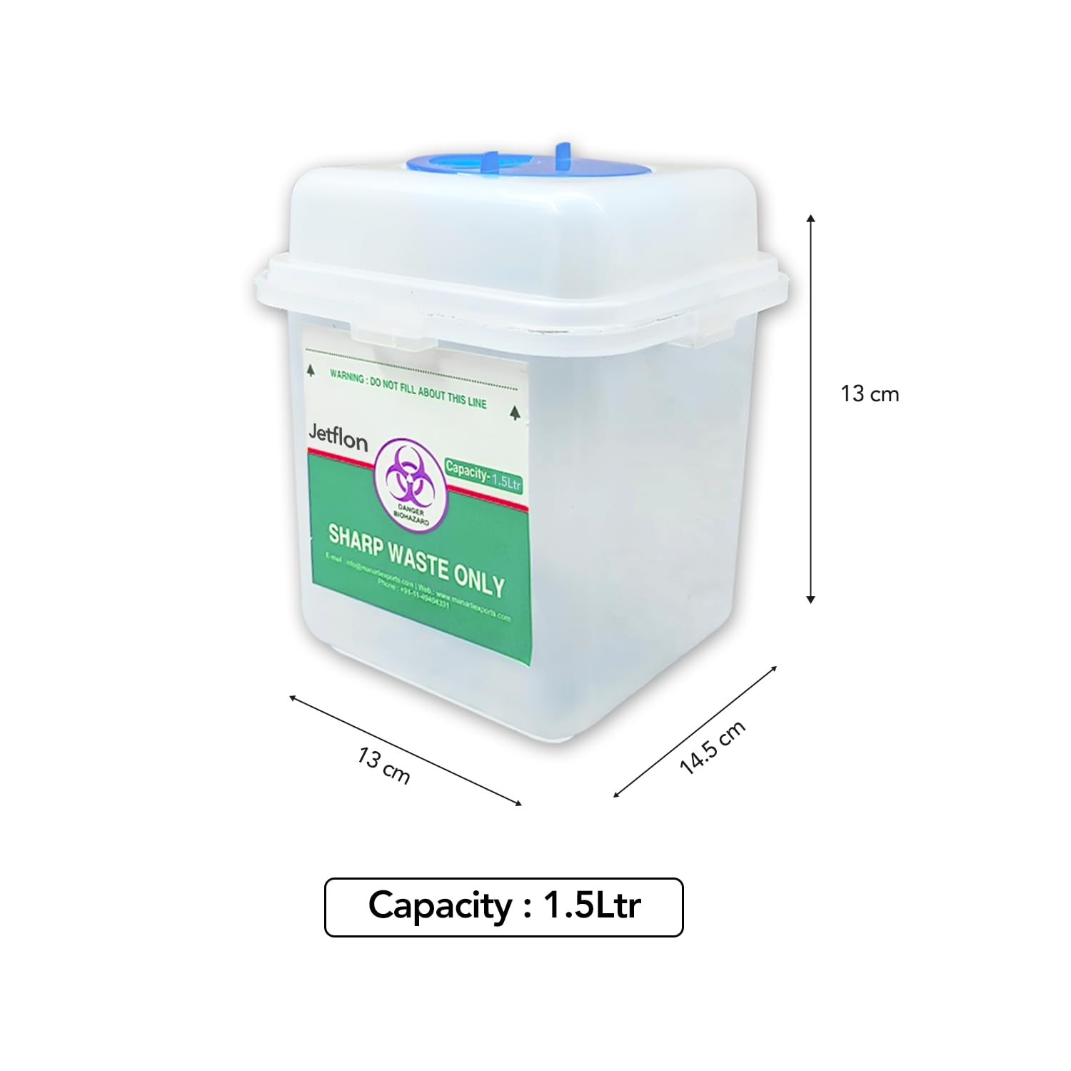 Jetflon Sharps Containers - 1.5L Puncture-Proof Biohazard Waste Disposal Box for Needles & Syringes | Safe Medical Waste Management for Clinics, Hospitals & Home Use