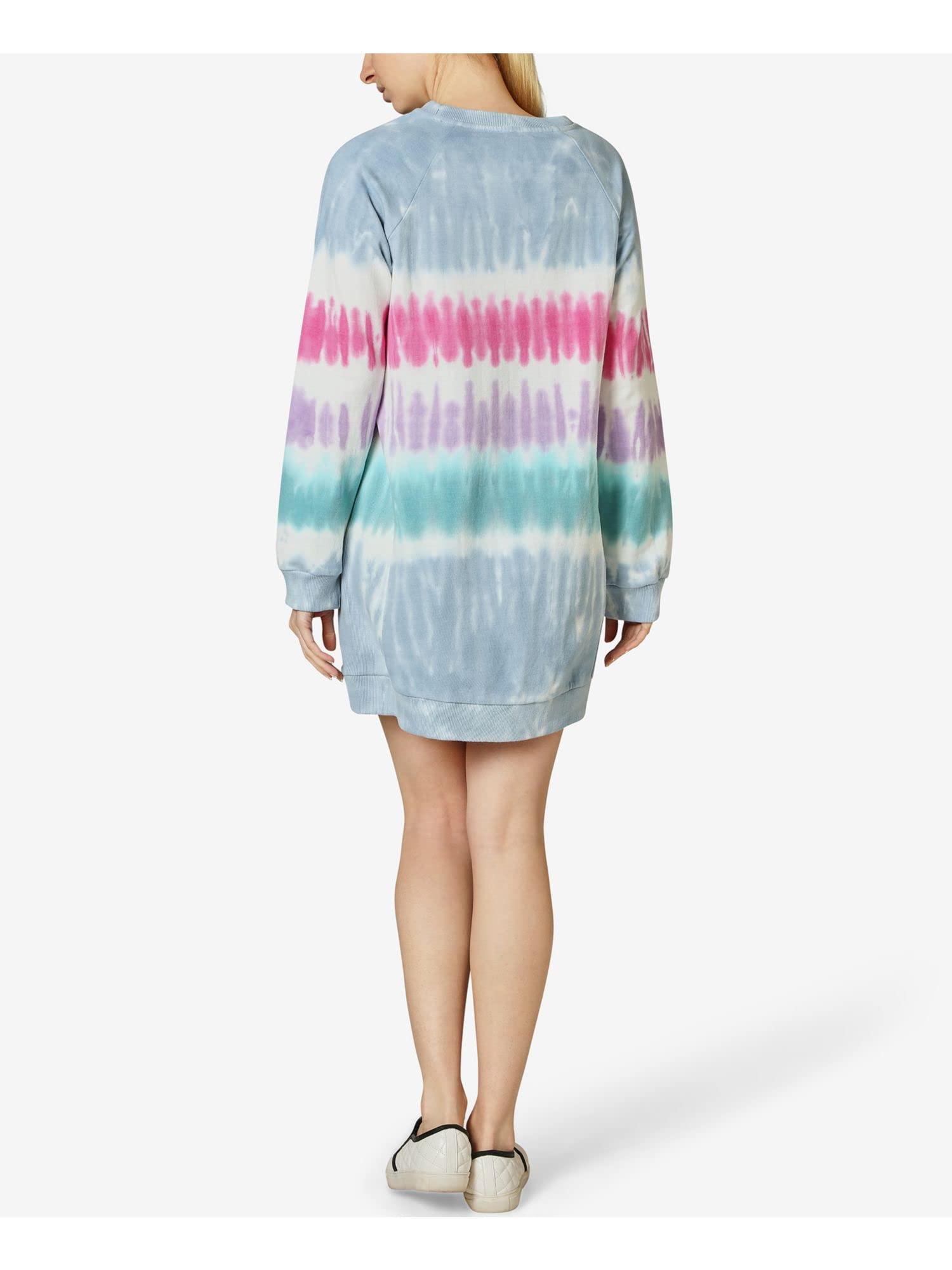 Ultra Flirt Women's Light Blue Tie Dye Long Sleeve Mini Dress - Junior Size Small | Boho Chic Party Outfit for Festivals, Dates & Night Out