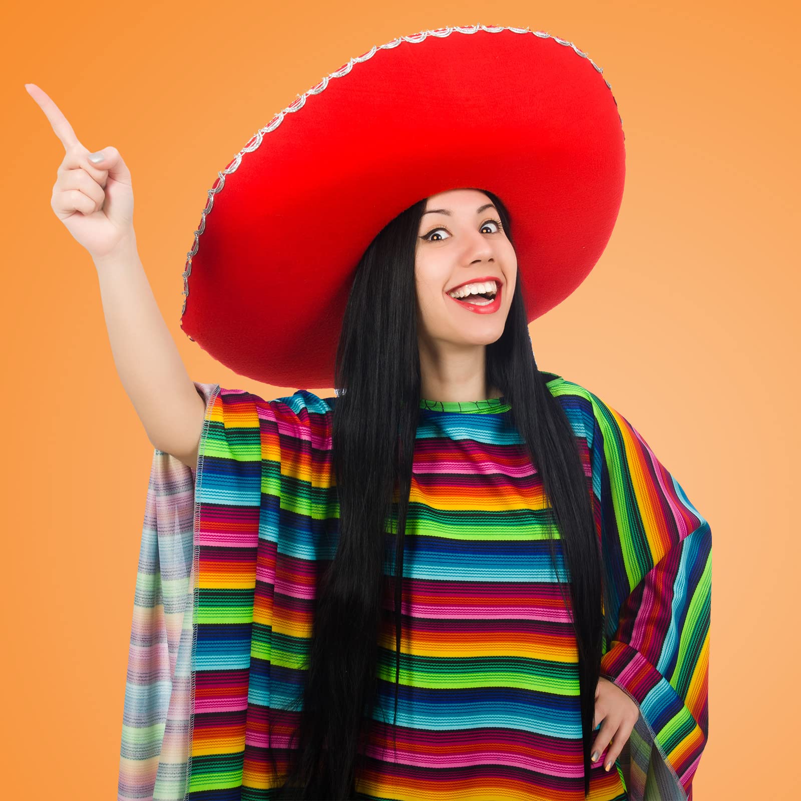 JaGely 4-Piece Cinco De Mayo Mexican Fiesta Costume Set - Serape Poncho, Straw Sombrero & Headbands for Adults & Kids - Perfect for Mexican Themed Parties, Halloween & Festive Celebrations
