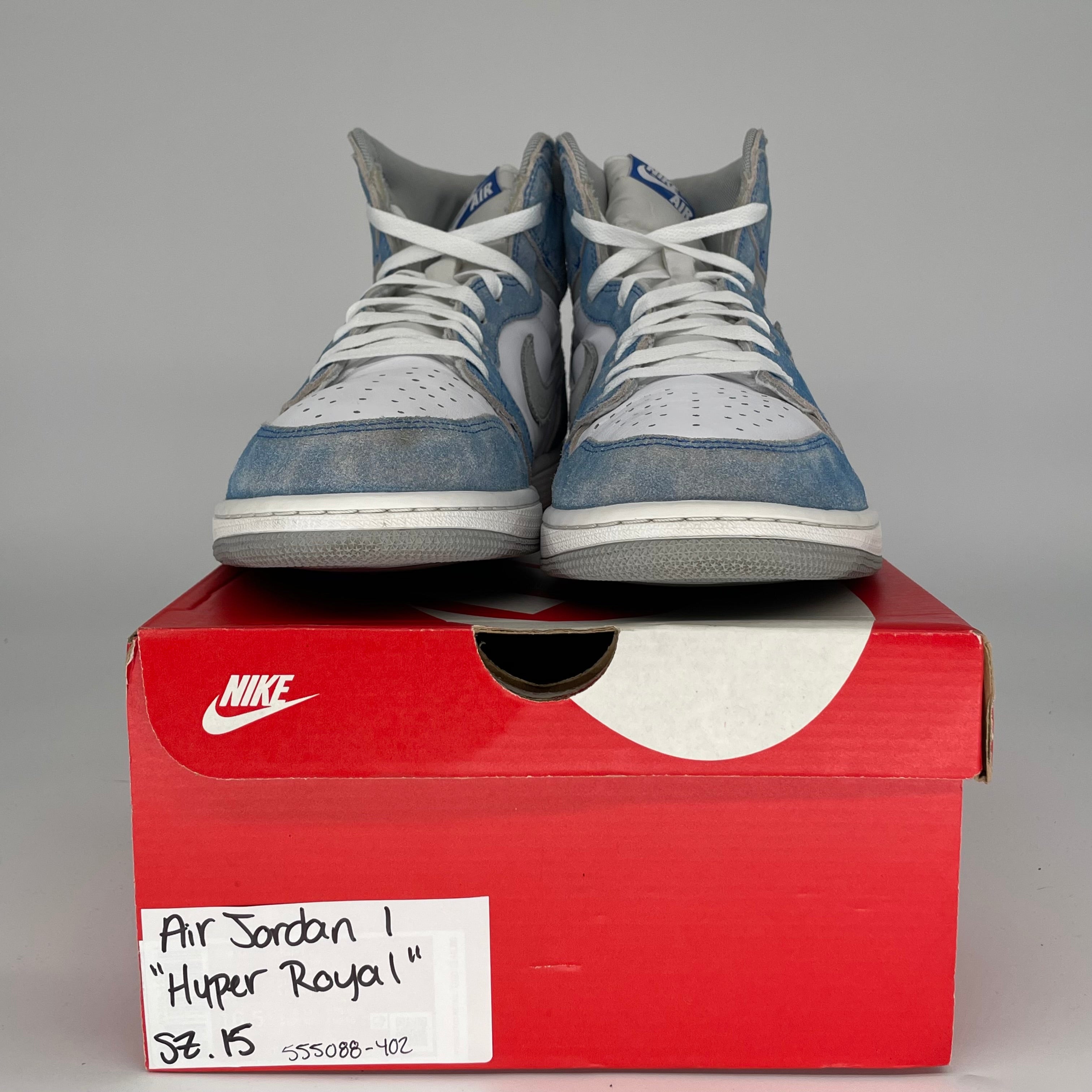 AIR JORDAN 1 HYPER ROYAL Sneakers - Men's Size 15 (555088-402) - Blue & White High-Top Basketball Shoes for Streetwear & Casual Outfits