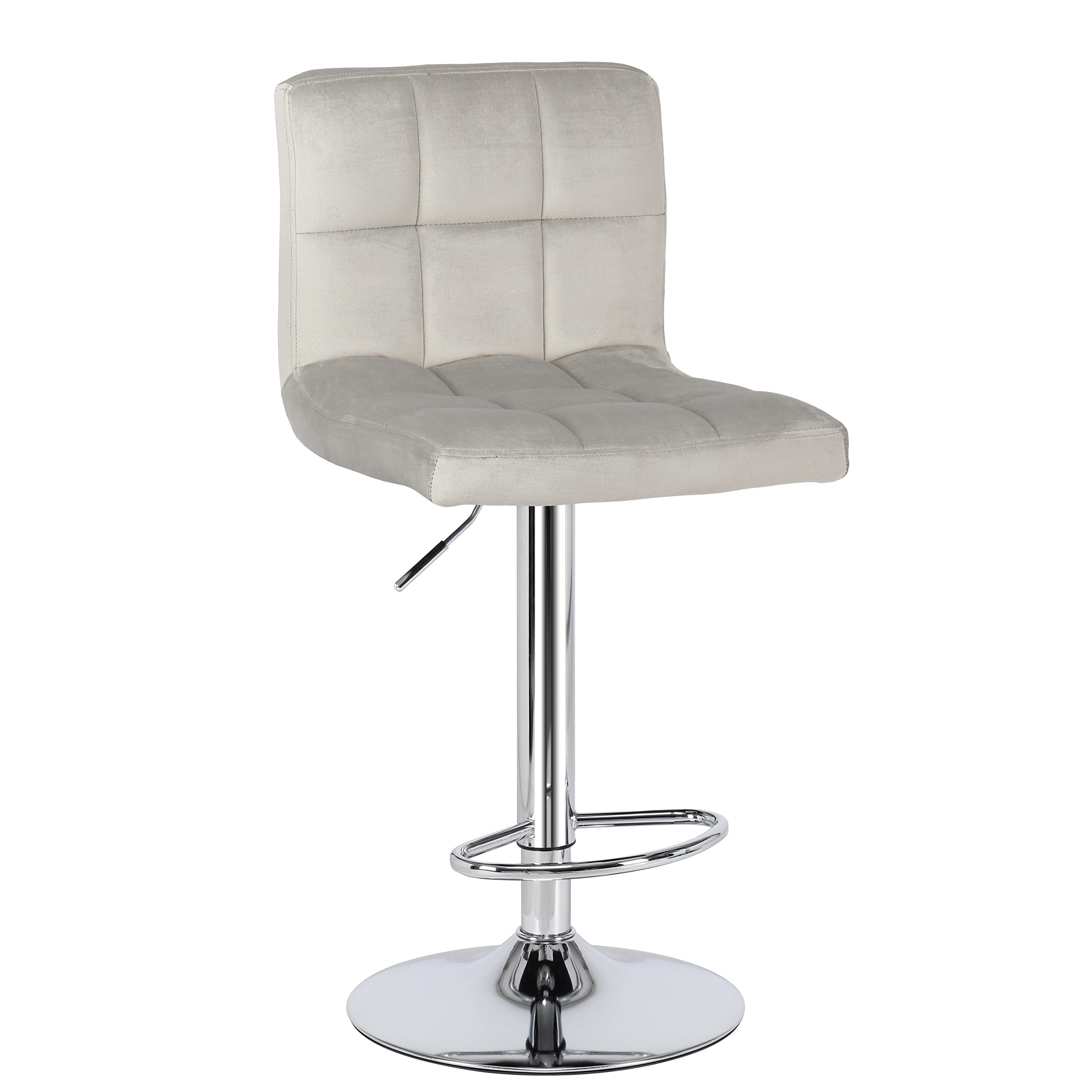 Finnhomy 2-Pack Swivel Bar Stools with Footrest - Adjustable Height Counter Stools, L-Shaped Thick Cushion & Back Handle, Velvet Upholstery in Light Grey - Perfect for Kitchen Islands, Breakfast Bars & Home Decor