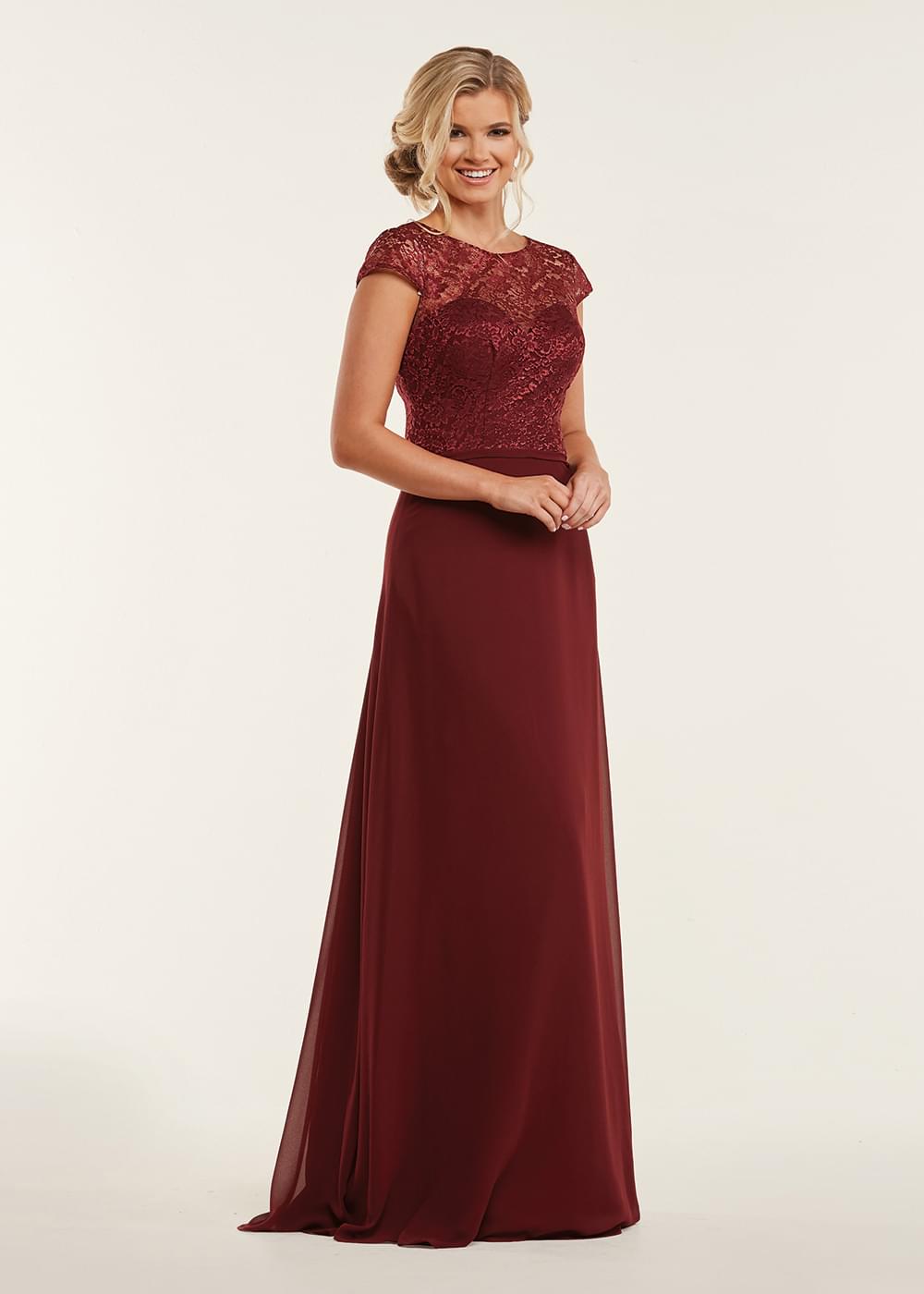 Elegant 80163 Lace Bodice A-Line Chiffon Bridesmaid Dress - Perfect for Weddings, Formal Events & Special Occasions