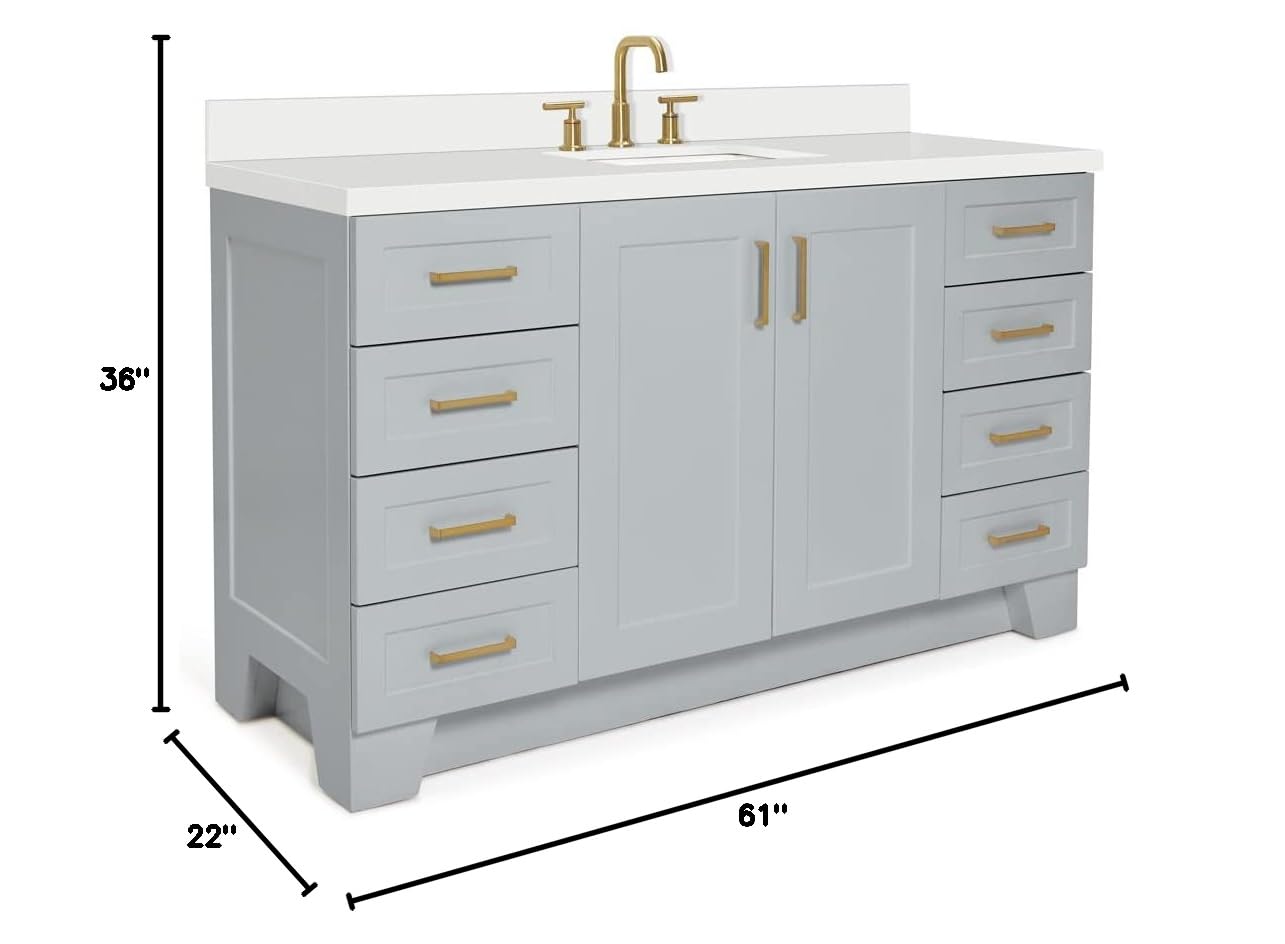 ARIEL Taylor 61-Inch Bathroom Vanity Set with White Quartz Countertop - Grey Double Sink Cabinet for Modern Master Bath & Powder Room Remodel