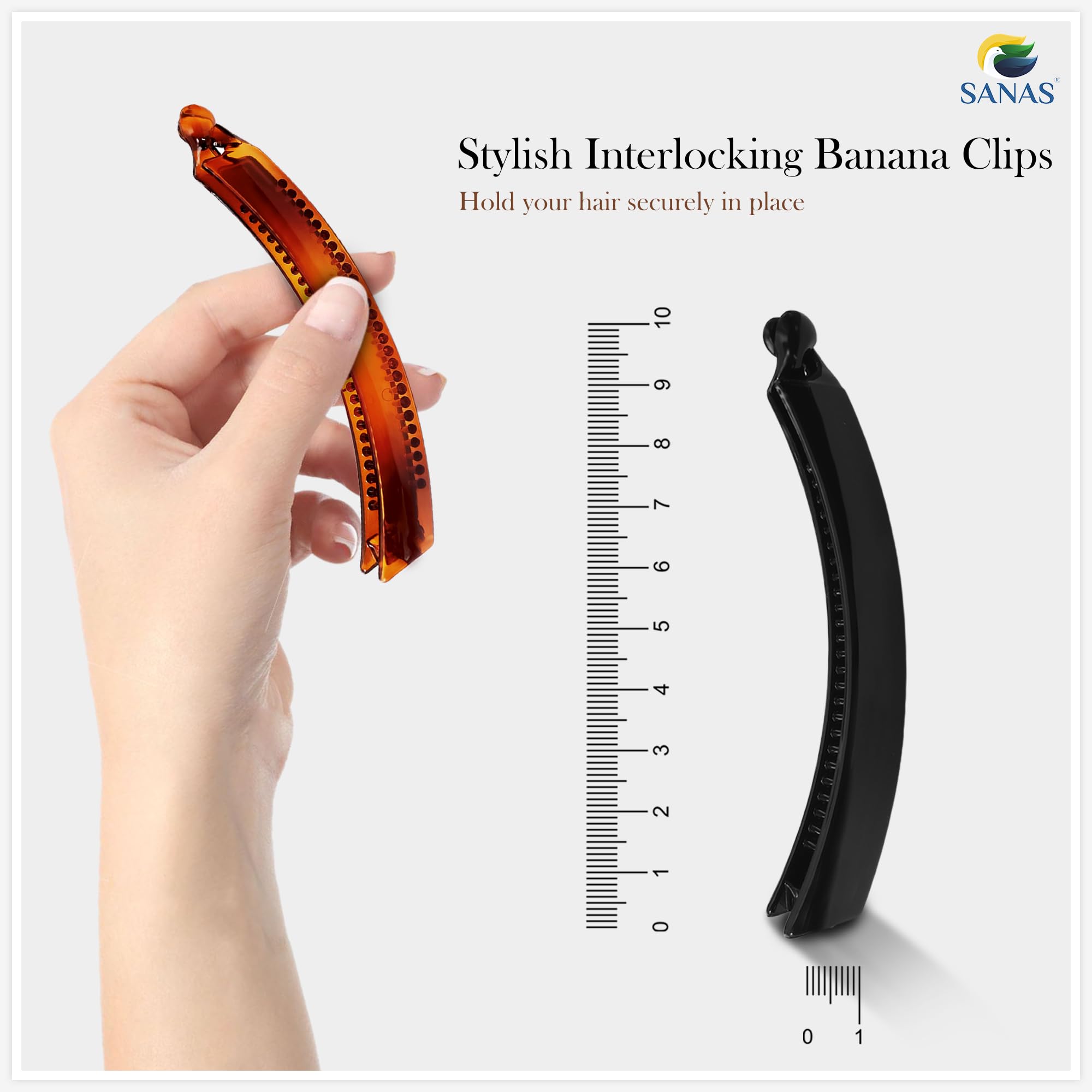 Sanas Medium Banana Hair Clip - 1Pc Self-Locking Acrylic Glossy Finish Large Hair Clips for Women & Girls, Non-Metal Hair Clutchers, Daily Use, Multicolor - Perfect for School, Work, and Casual Styling