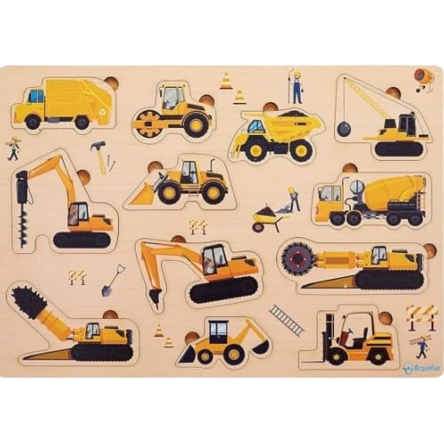 RiansCart Construction Vehicles Wooden Jigsaw Puzzle - Educational Kids Puzzle for Preschool Learning | Fun STEM Toy for Toddlers & Children - Perfect for Classroom, Birthday Gifts & Family Game Night
