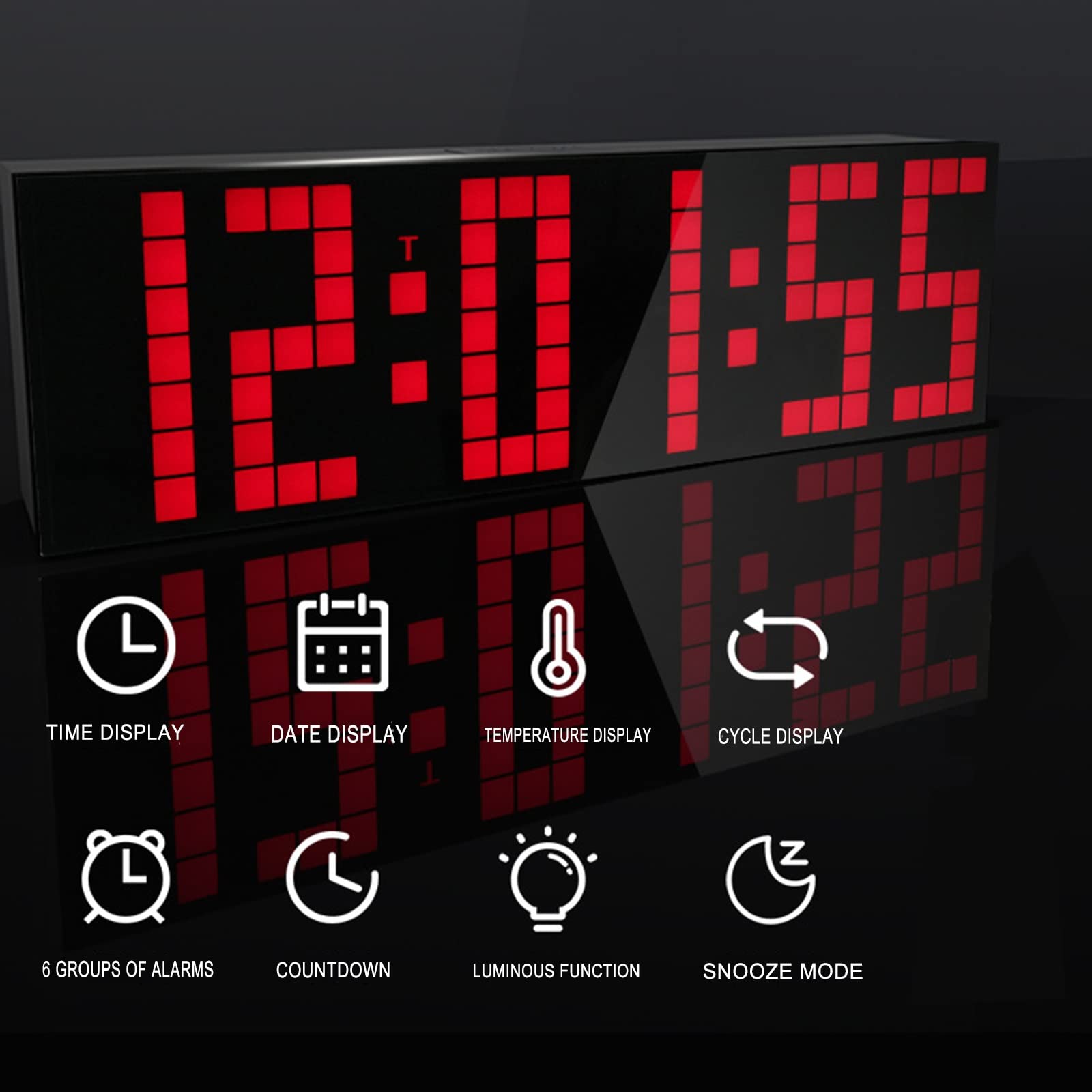**9.6-inch LED Wall & Desk Clock with Temperature, Time, Date Display - Countdown Timer & Snooze Mode - Yellow Word Design - Perfect for Home, Office, Bedroom & Kitchen**