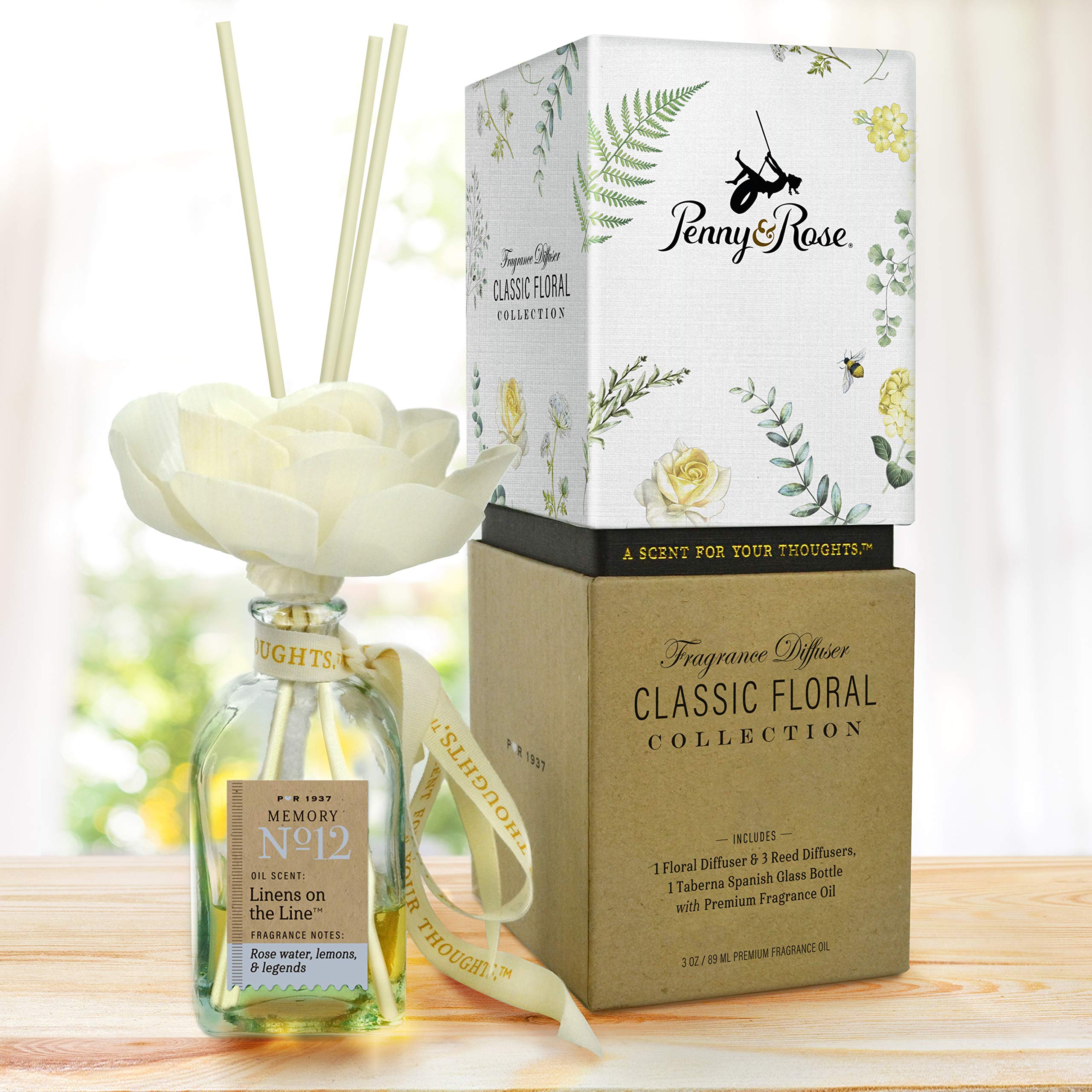 Penny & Rose Classic Floral Diffuser - Premium Essential Oil Scented Room Freshener for Home, Bedroom & Bathroom | Long-Lasting Aromatherapy for Relaxation & Stress Relief