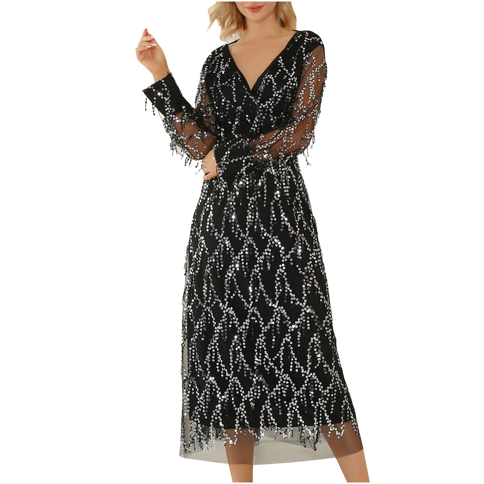 Elegant 2025 Wedding Guest Dress for Women - Lantern Mesh Puff Sleeve Beaded Illusion Gown with Sequin Details | Perfect for Bridesmaids, Formal Events & Evening Galas
