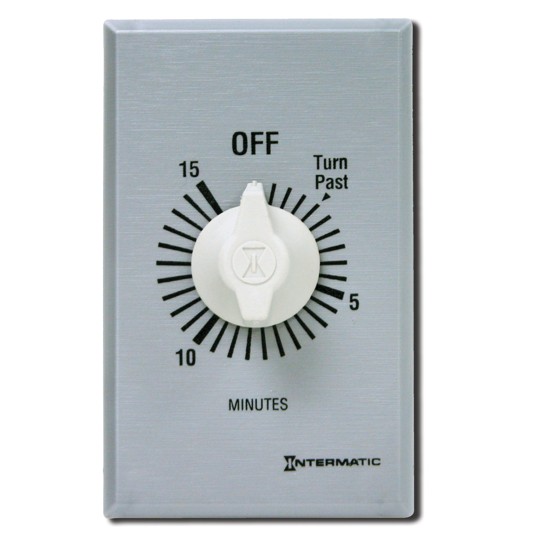 Intermatic FF415M 15-Minute Spring Loaded Wall Timer DPST No Hold - Universal Compatible Energy Saving Timer - Automatic Control with Brushed Metal Finish - Perfect for Home, Office, and Outdoor Lighting Automation