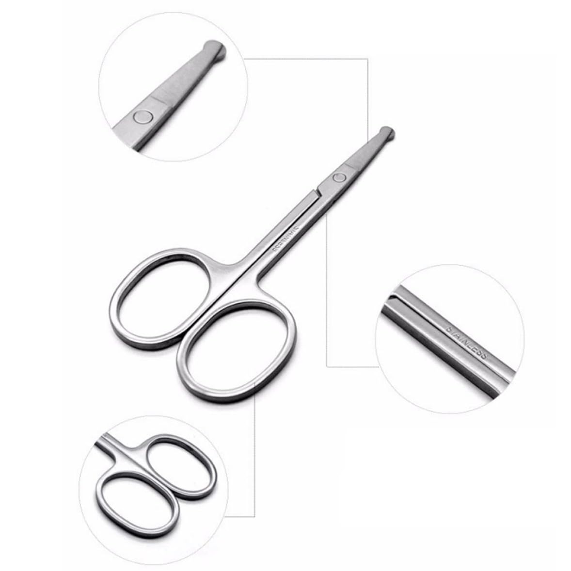 Professional Stainless Steel Facial Hair Scissors - Safe Round Tip for Eyebrows, Eyelashes, Nose & Ear Hair Trimming | Mustache & Beard Grooming Tool | Perfect for Salon, Home & Travel Use