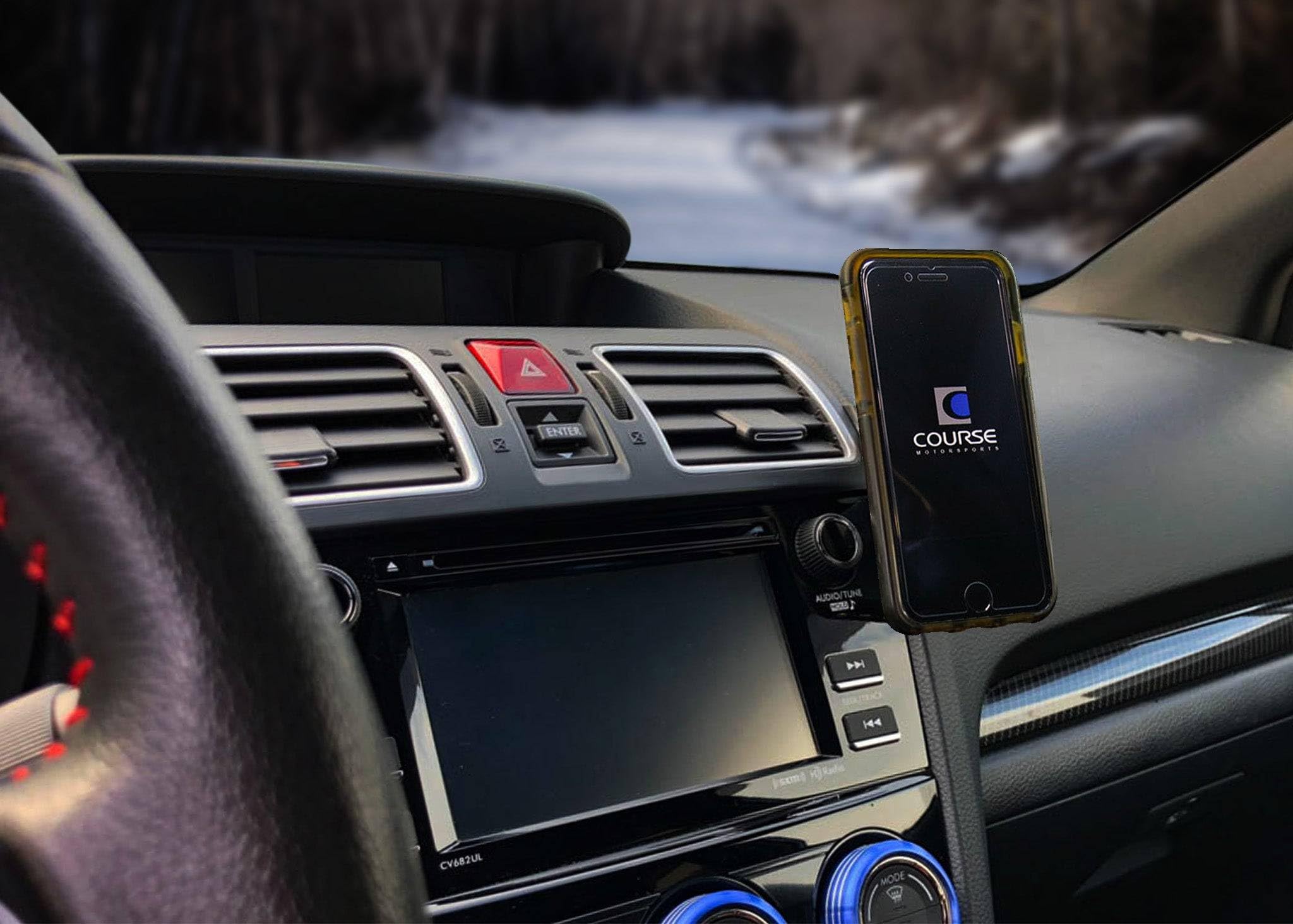 Course Motorsports Universal Car Phone Mount Holder - Compatible with Subaru WRX (2015-2021), Forester (2014-2018), Impreza (2012-2016), Crosstrek (2013-2017) - Auto-Closing Cradle & Charging Dock (Black) - Perfect for Hands-Free Navigation & Safe Driving