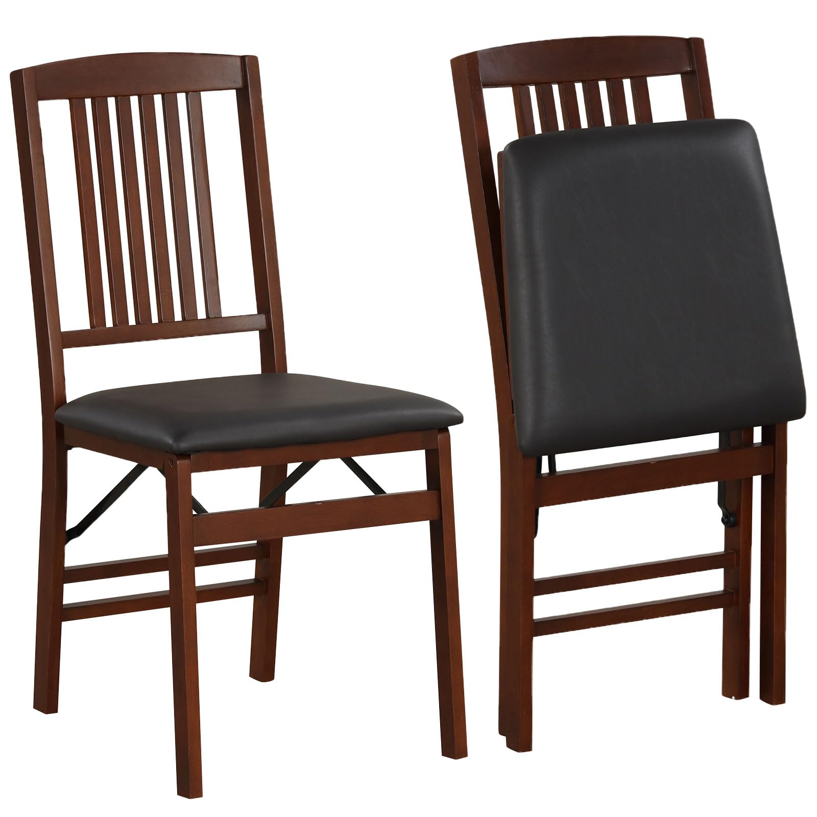 Giantex Solid Wood Folding Dining Chairs Set of 2 - 400 Lbs Capacity Foldable Kitchen Chairs with Padded Seat, No Assembly Armless Side Chairs for Small Space - Perfect for Apartments, Dining Rooms & Kitchenettes (Brown & Black)
