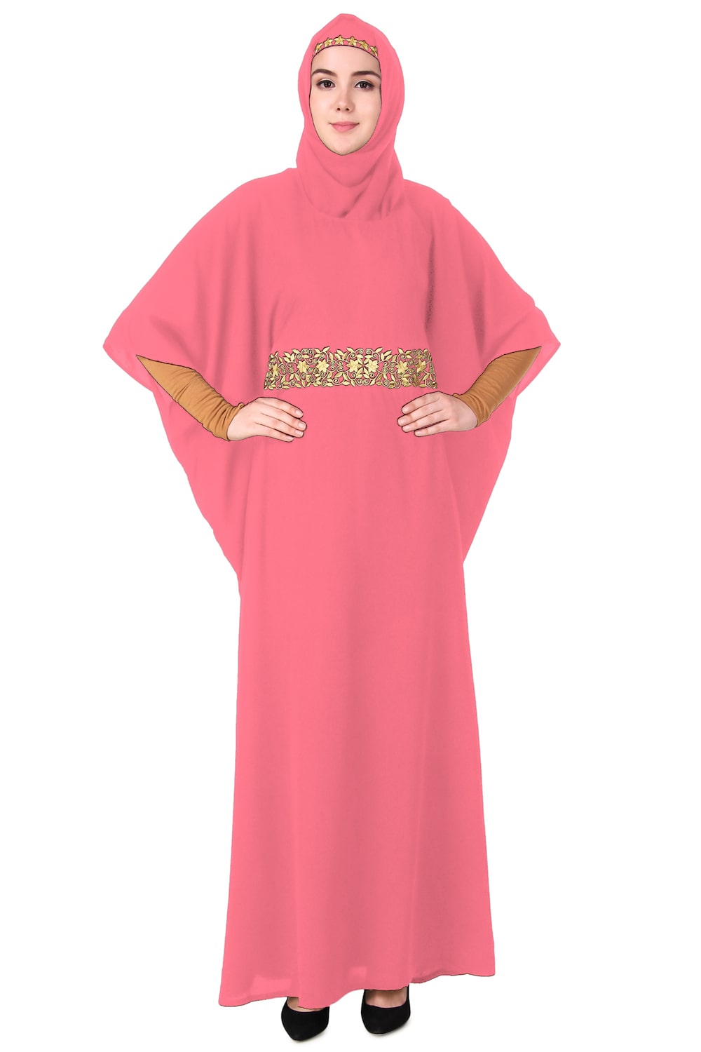 Floral Embroidered Waist Design Kaftan Dress for Women - Boho Chic Beach Cover Up, Summer Vacation Outfit, Poolside Lounge Wear