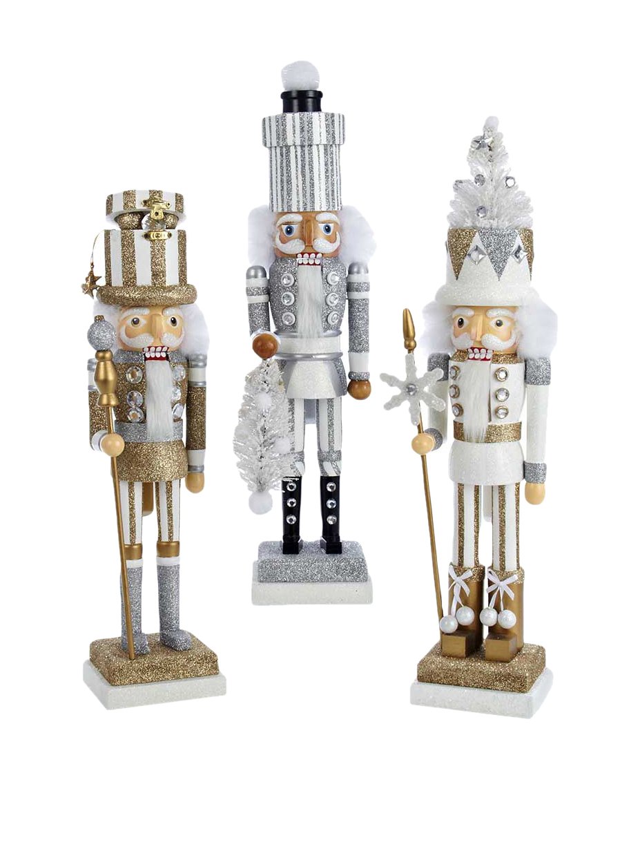 Kurt Adler Set of 3 Hollywood 18-Inch Nutcrackers with Hats - Metallic Finish Christmas Decor for Holiday Home, Party & Festive Decorations