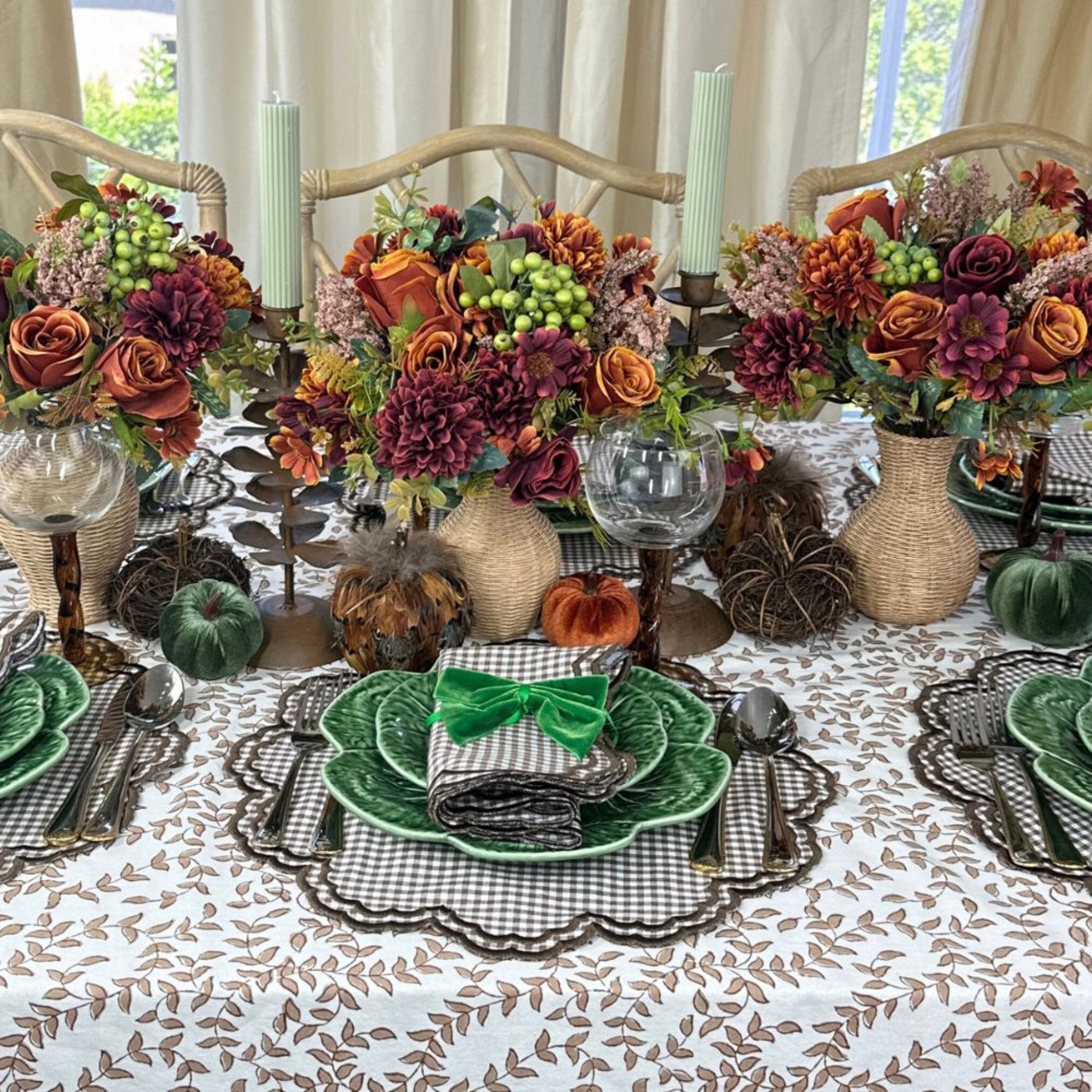 Bettina Placemat Set of 4 - Cocoa Gingham Cotton Table Mats for Dining, Kitchen & Picnic - Waterproof & Heat Resistant Placemats for Everyday Use & Entertaining