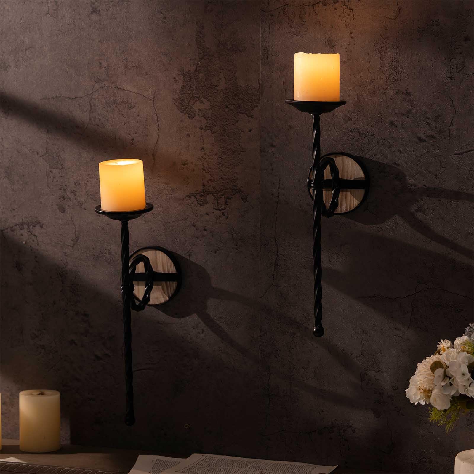 GAKA Set of 2 Black Metal Wall Sconce Candle Holders - Scepter Design Wall Mount for Home Decor, Bedroom, Living Room & Dining Room Lighting