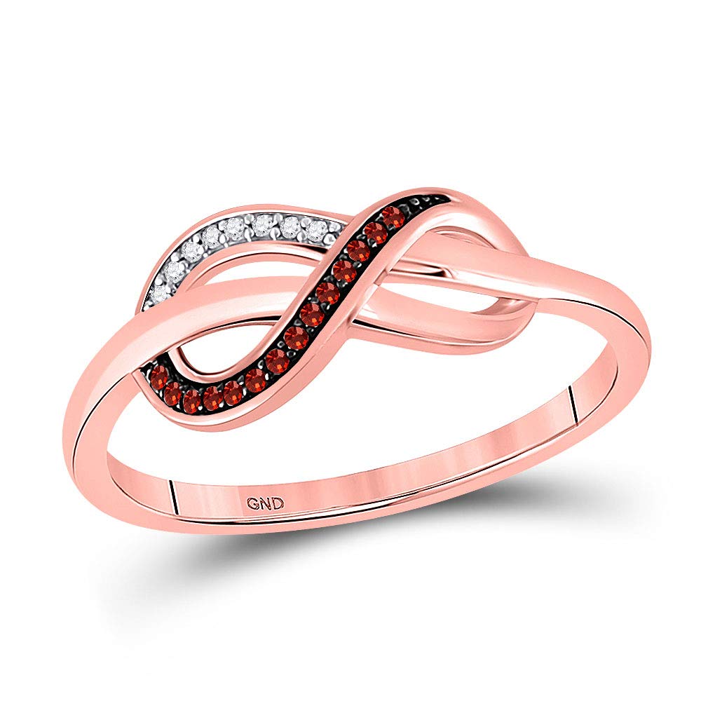 10K Rose Gold Women's Infinity Ring with Enhanced Red Diamond (1/20 CTTW) - Round Cut Pavé Setting for Anniversary, Engagement & Special Occasions | Jewelry By Lux