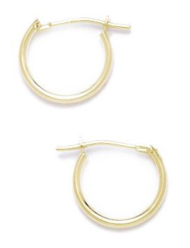 14K Yellow Gold 12mm Round Hoop Earrings for Women - Classic Dainty Everyday Jewelry for Work, Date Night & Special Occasions