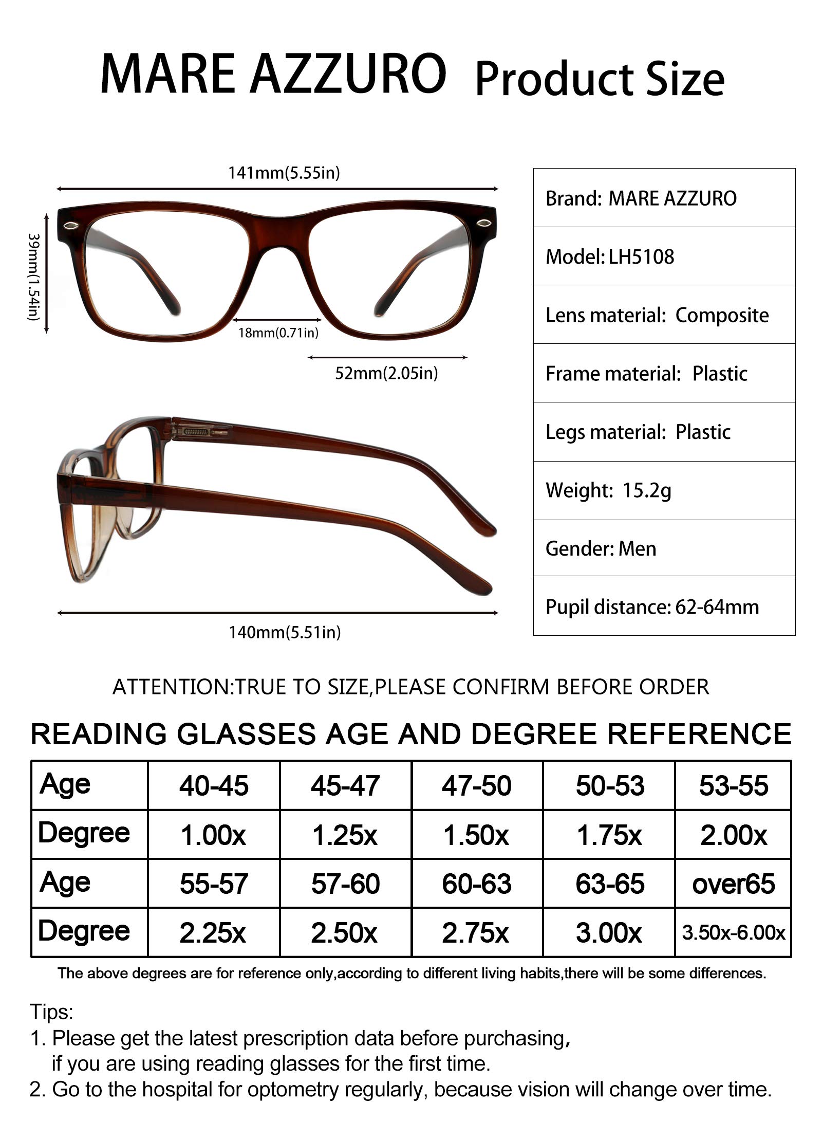 MARE AZZURO Big Frame Computer Glasses for Men - Classic Square Blue Light Blocking Glasses with Anti-Reflective Coating, Brown Gaming Eyewear for Office Work, Gaming & Screen Time Protection
