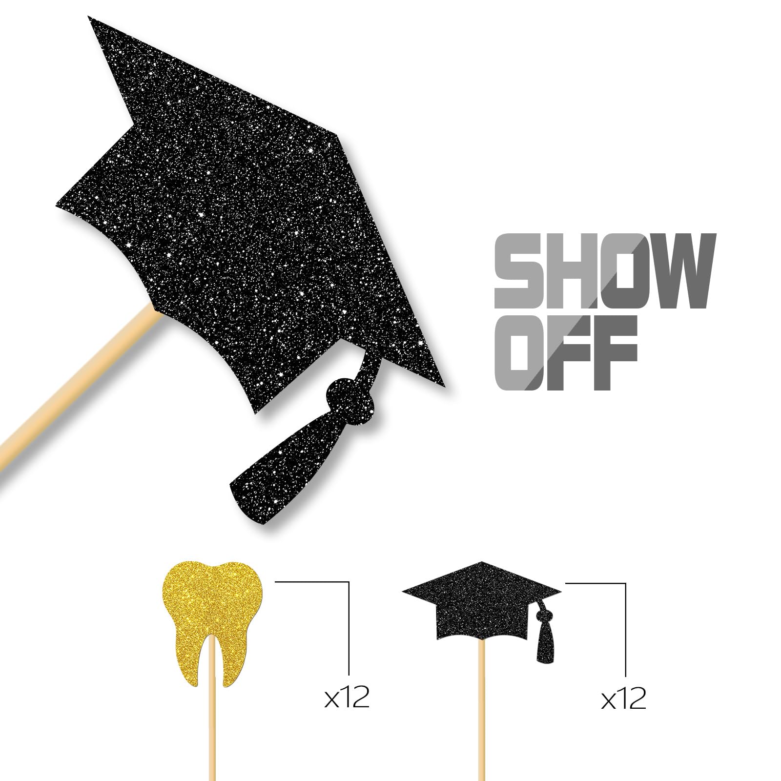24 Pcs Dentist Graduation Cupcake Toppers - Gold Black Glitter Dental School Decorations for Graduation Party, Doctor Graduation, Dental Hygienist Celebration - Perfect for Cupcakes, Cakes, and Dessert Table Decor