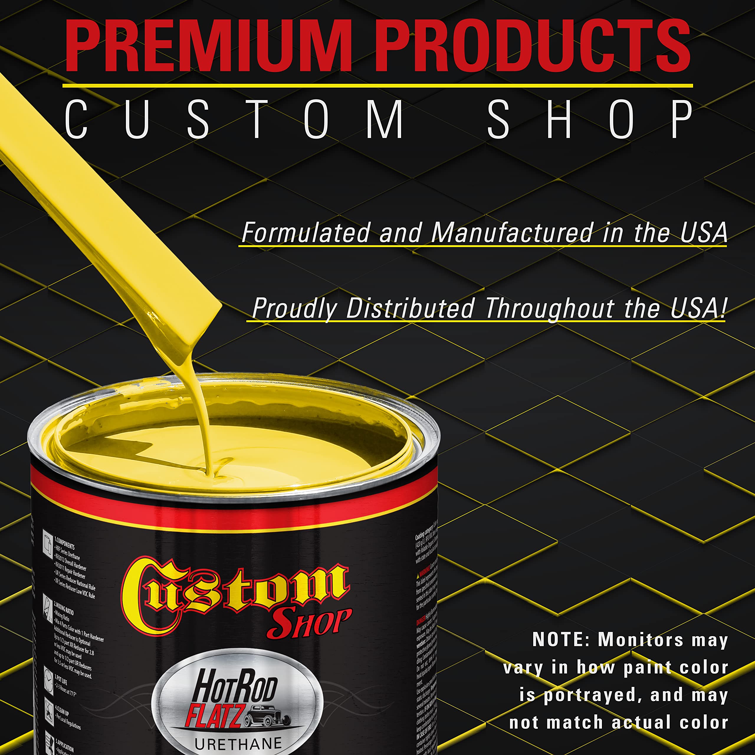 Custom Shop Indy Yellow Hot Rod Flatz Flat Matte Satin Urethane Auto Paint - Complete Quart Paint Kit with 4:1 Mix Ratio | Professional Low Sheen Automotive Coating for Cars & Trucks | Ideal for Hot Rod Restoration, Custom Vehicle Projects & Matte Finish Applications