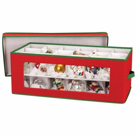 Christmas Ornament Storage Box - Red & Green Holiday Decoration Organizer for Xmas Tree Decorations | Perfect for Home, Party & Gift Storage