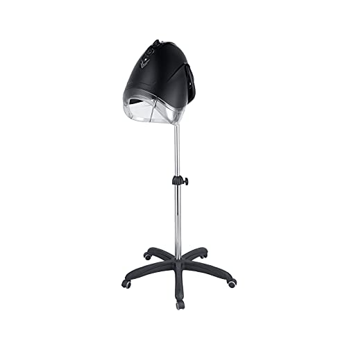 Professional Black Vertical Hooded Hair Steamer with 5 Universal Wheels - Stainless Steel Portable Hair Treatment Equipment for Hair Dyeing, Deep Conditioning & Salon Care | Perfect for Home Use & Professional Salons