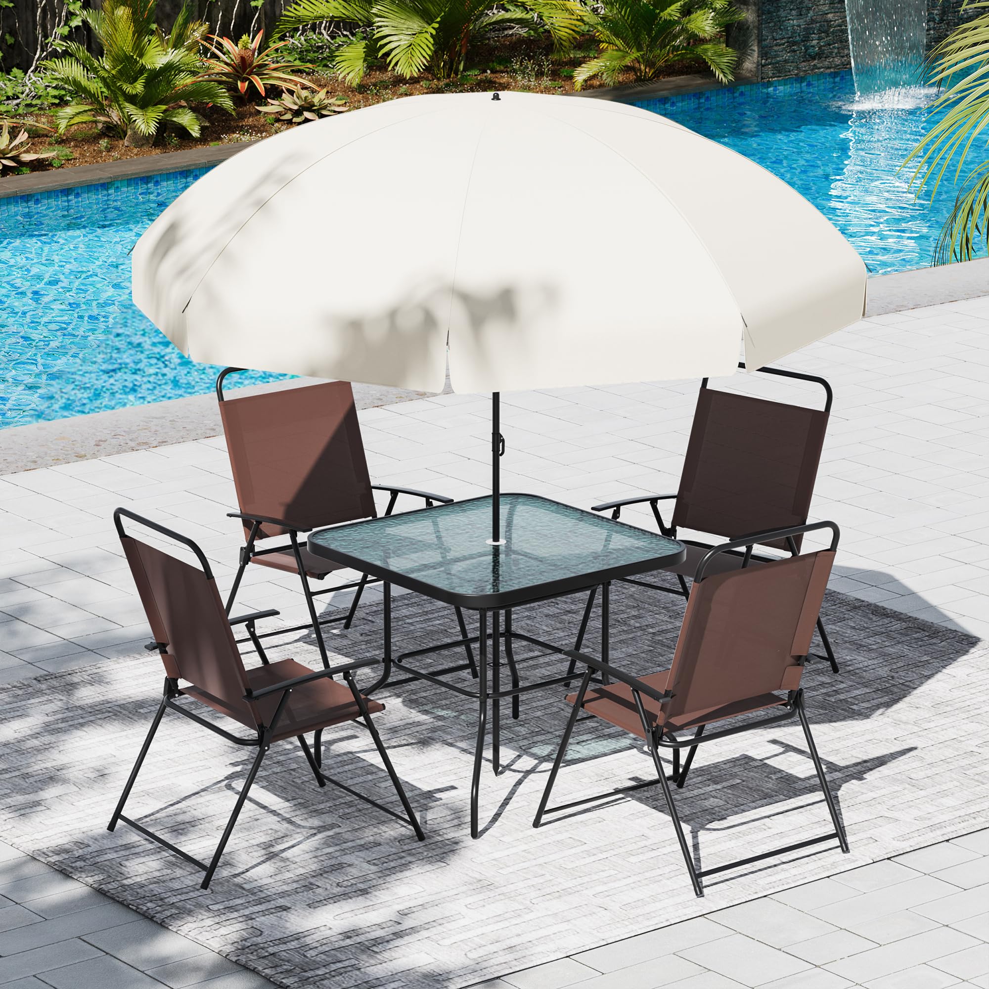 **Amopatio 4-Piece Patio Dining Set with Umbrella - Outdoor Table & Folding Chairs for Lawn, Deck, Garden, Backyard - Brown Patio Furniture Set for Relaxing & Entertaining**