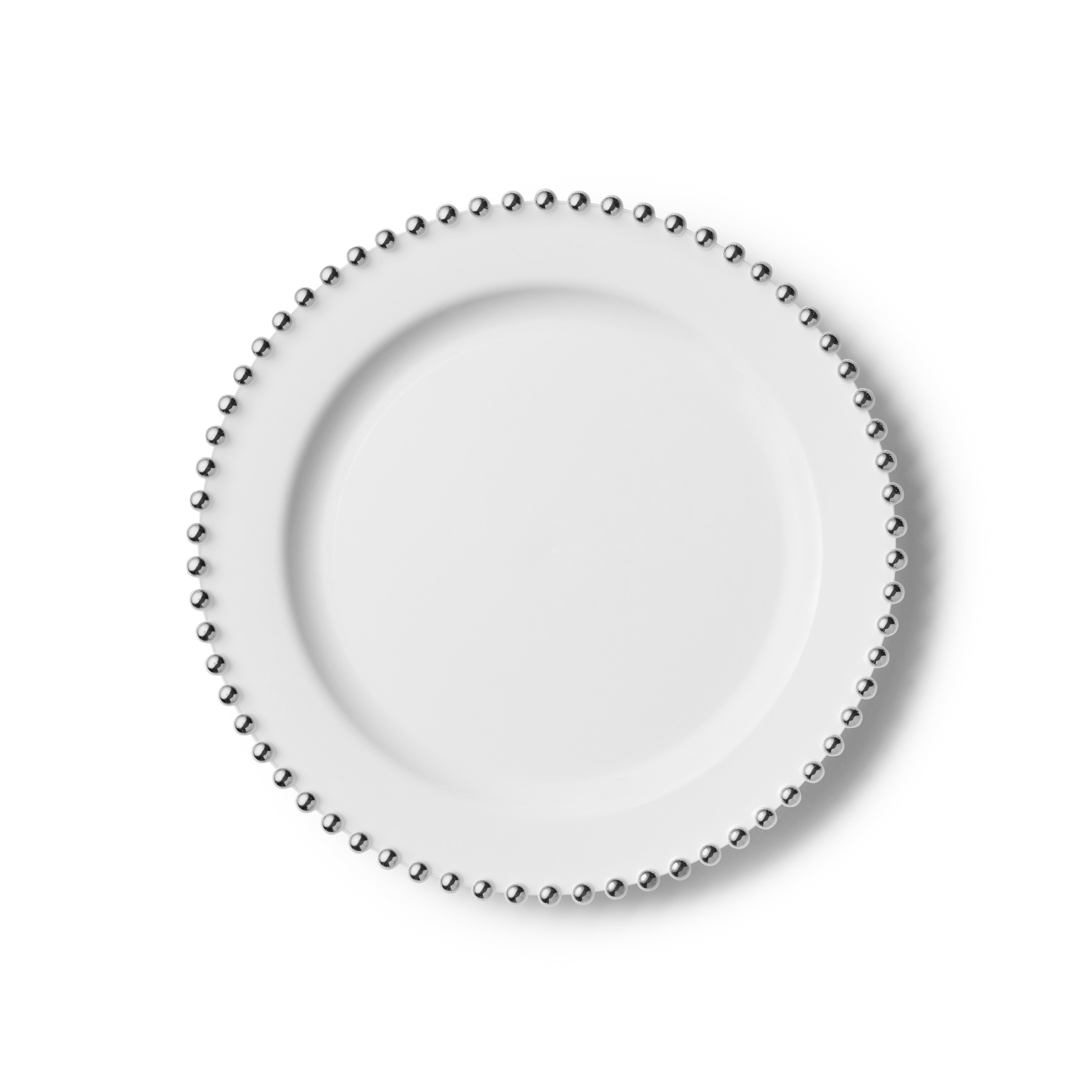 10-Pack White & Silver Round Plastic Plates with Beaded Edge - Elegant Disposable Dinnerware for Parties, Weddings, and Special Events