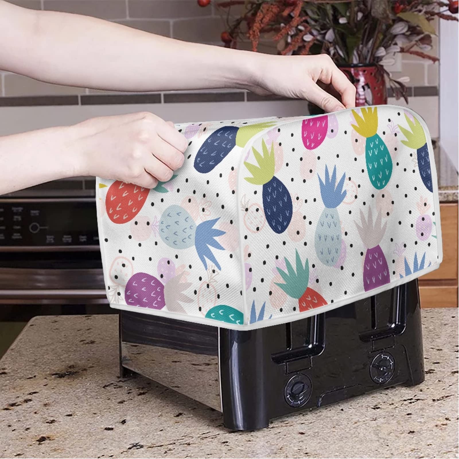 Pineapple Print Toaster Cover - Stain Resistant & Heat Resistant Bread Maker Protector - Anti Fingerprint Kitchen Organizer for Home - Perfect for Breakfast Countertop & Small Appliance Storage