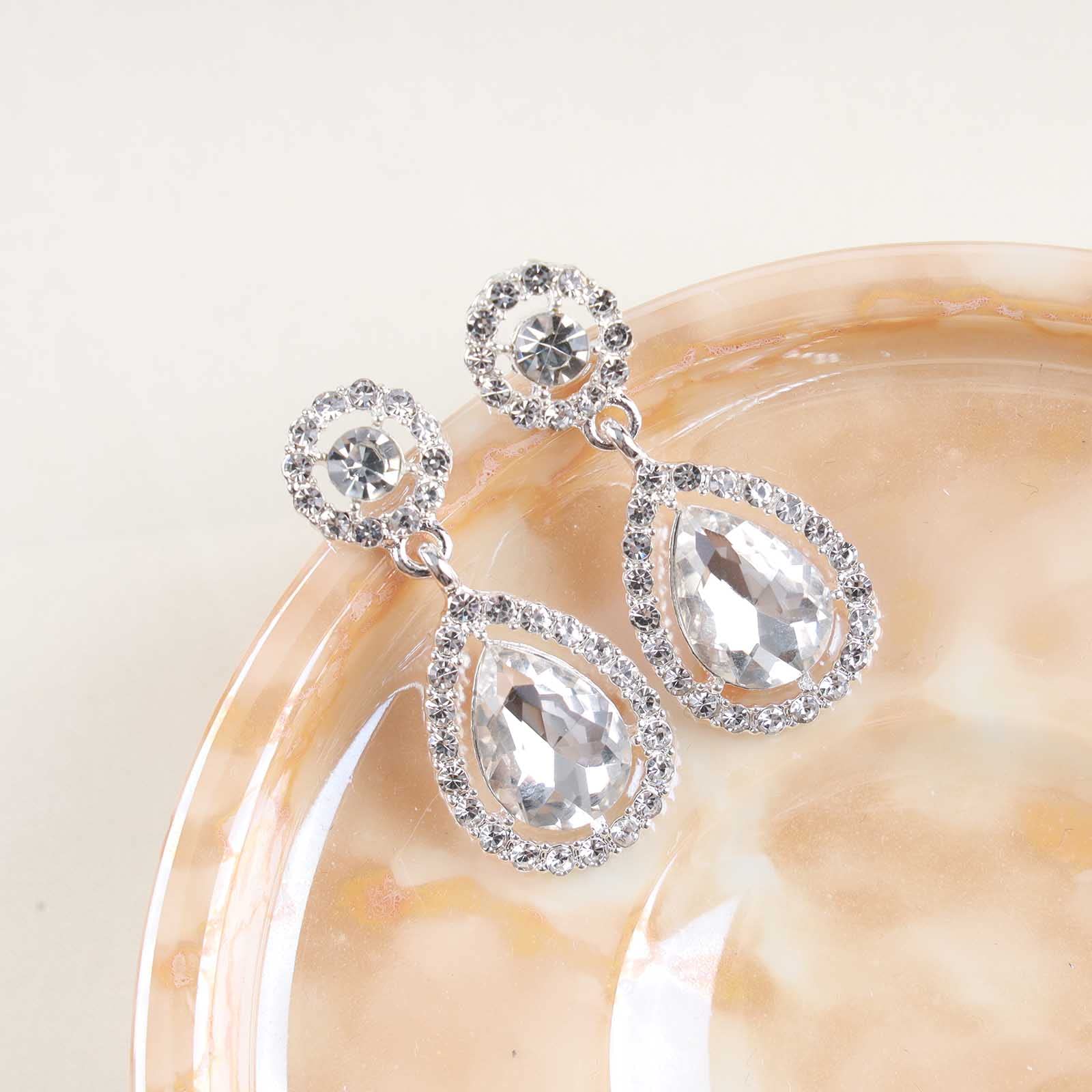 Boho Crystal Rhinestone Earrings for Women – Silver Waterdrop Dangle Earrings with Vintage Gemstone & Sparkly CZ Paved Circle Studs | Elegant Jewelry Gift for Girls, Party, Wedding & Daily Wear