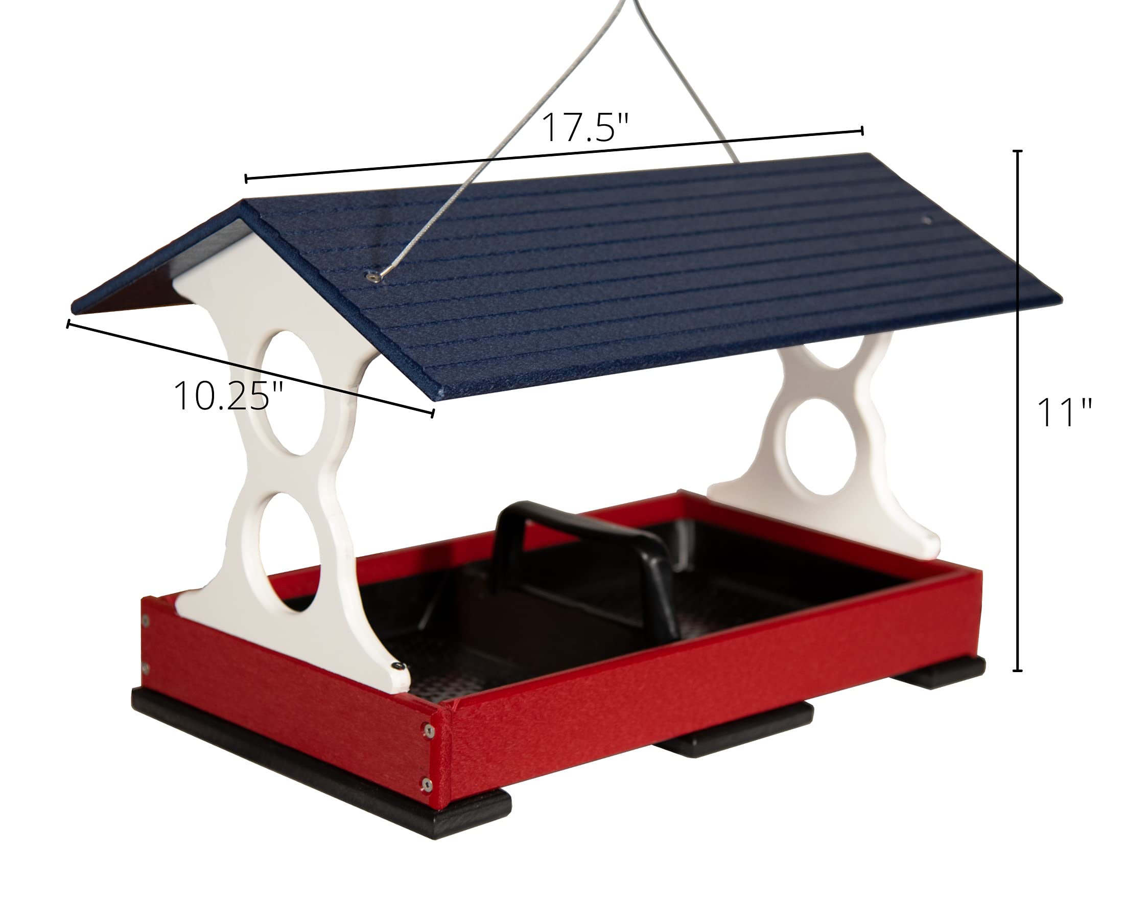 Patriotic Large Fly-Thru Bird Feeder with Universal Mounting Pole Kit - Holds 8 Cups of Wild Bird Seed - Perfect for Backyard Bird Watching & Outdoor Decoration