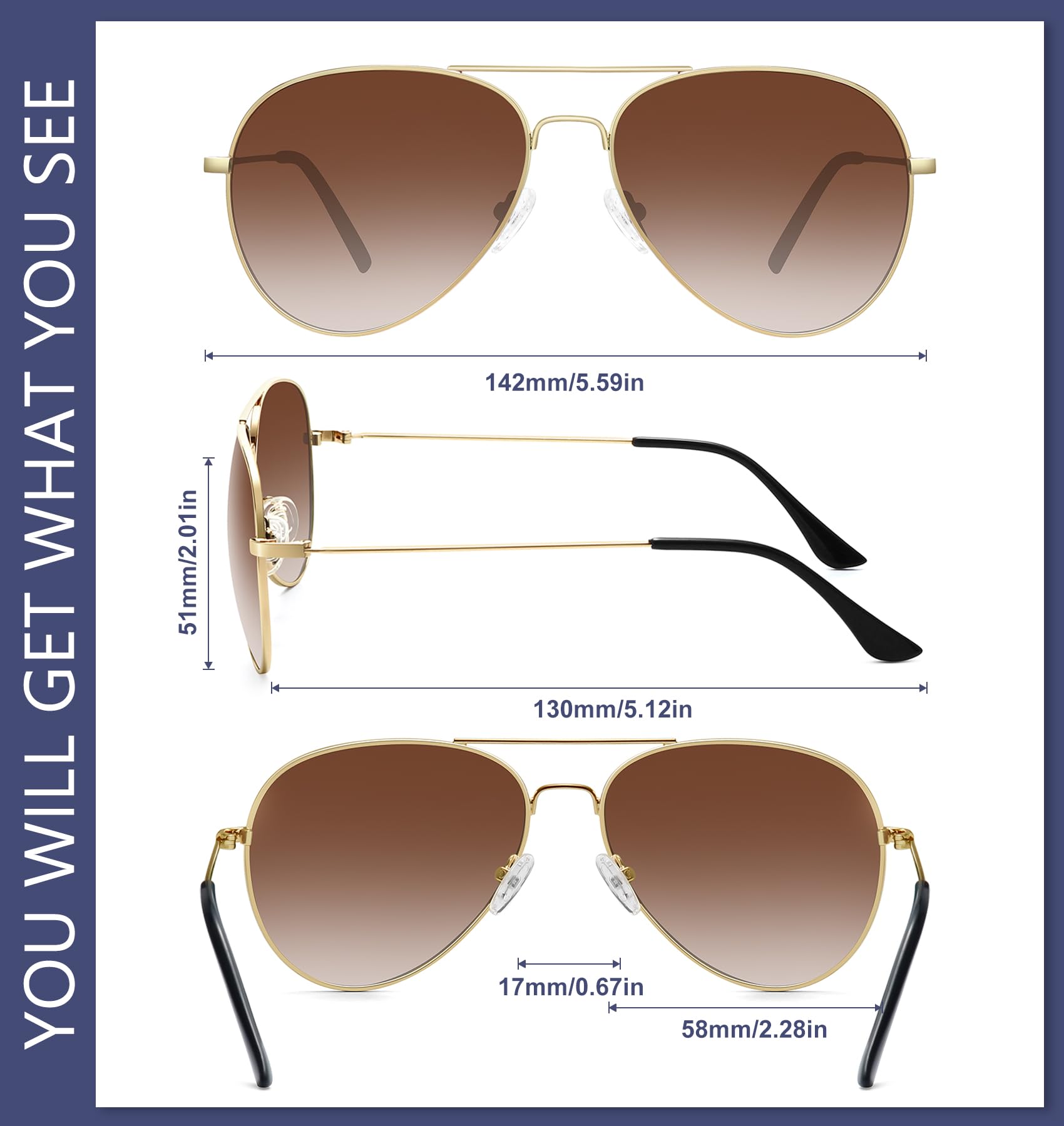 WOWSUN Classic Polarized Aviator Sunglasses for Women & Men - UV Protection, Lightweight & Stylish - Perfect for Driving, Travel & Outdoor Activities