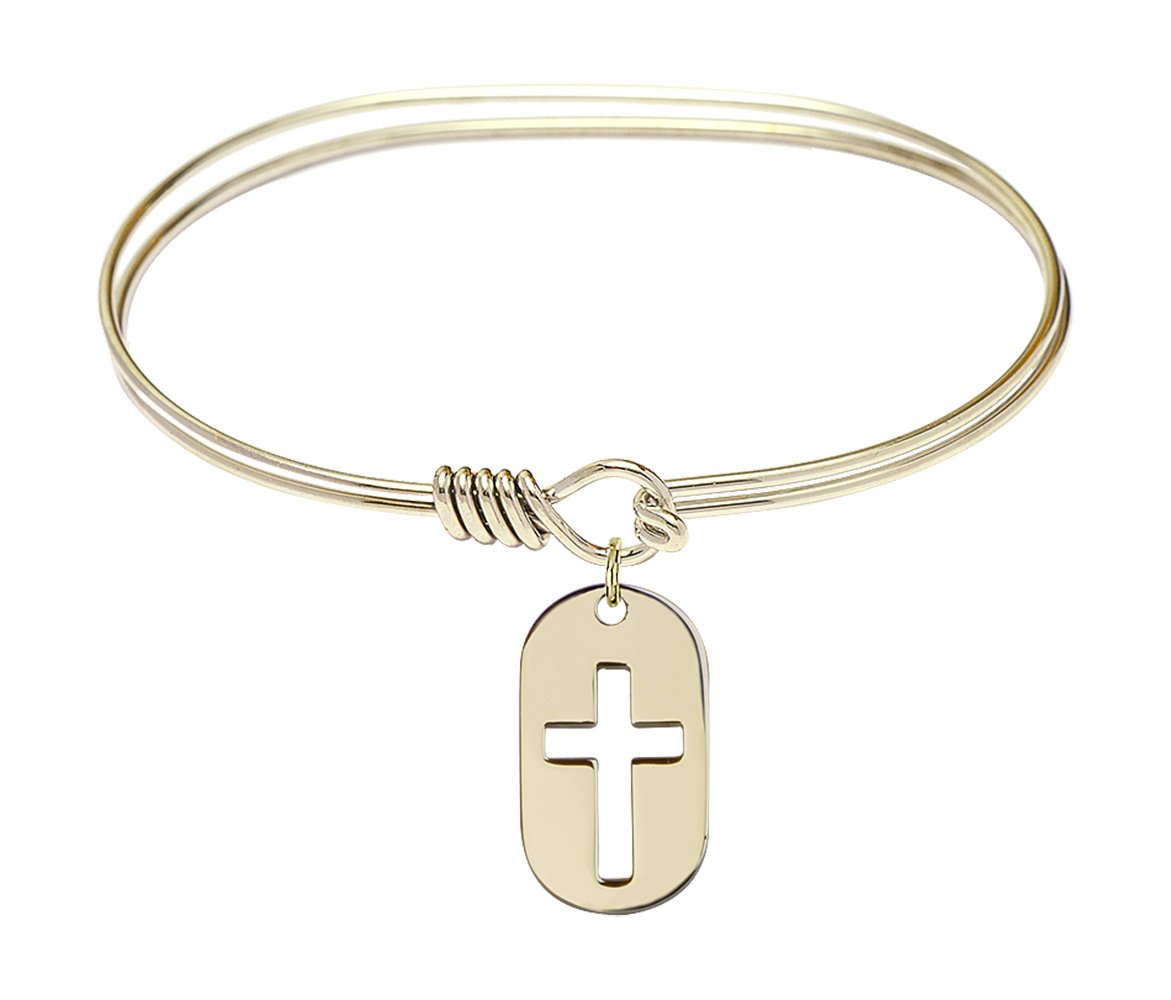 7 Inch Oval Eye Hook Bangle Bracelet with Cross Dog Tag Charm - Stylish Adjustable Bracelet for Women, Trendy Jewelry Gift for Her, Perfect for Everyday Wear, Parties, and Special Occasions