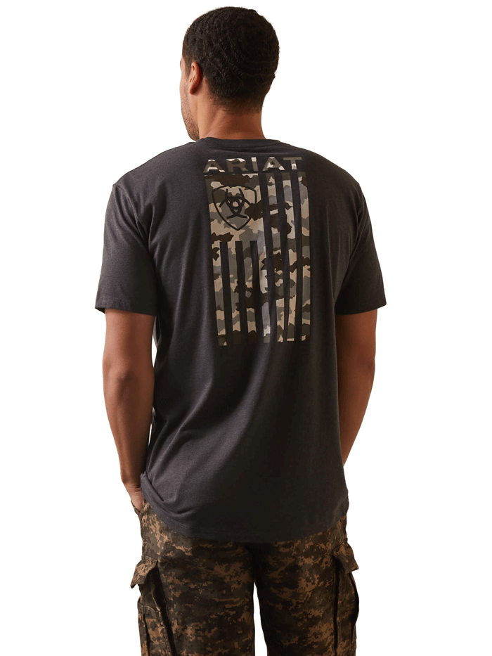 Ariat Men's Tonal Camo Flag T-Shirt - Charcoal Heather | Patriotic Camouflage Graphic Tee for Casual Wear & Outdoor Activities