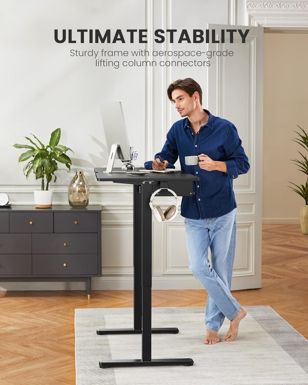ErGear 44x24 Inches Electric Standing Desk with Keyboard Tray - Adjustable Height Sit Stand Workstation for Home Office, Black | Perfect for Remote Work, Gaming & Computer Setup