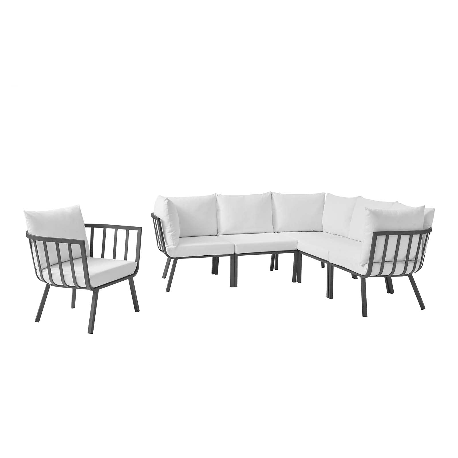 Modern Lounge Sectional Sofa Chair Set - Aluminum Metal Frame in Grey & White, Perfect for Outdoor Patio, Cafe, Bistro, and Garden Relaxation