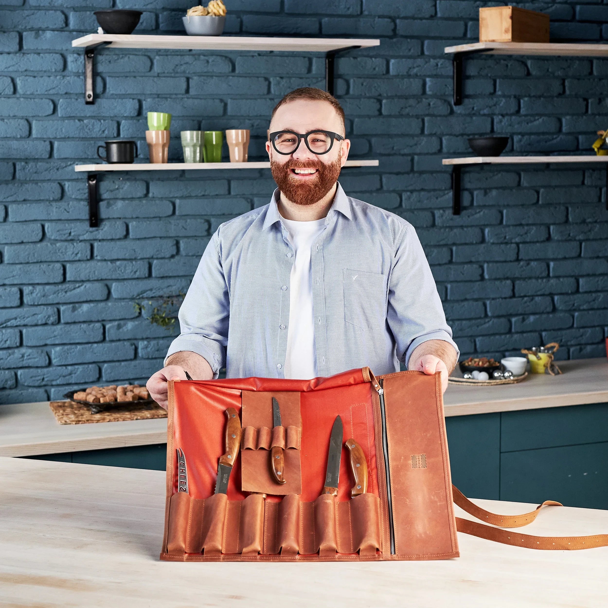 Premium Waxed Canvas Knife Roll for Chefs - Durable & Water-Resistant Knife Storage Bag - Perfect for Professional Kitchens, Culinary School & Outdoor Cooking