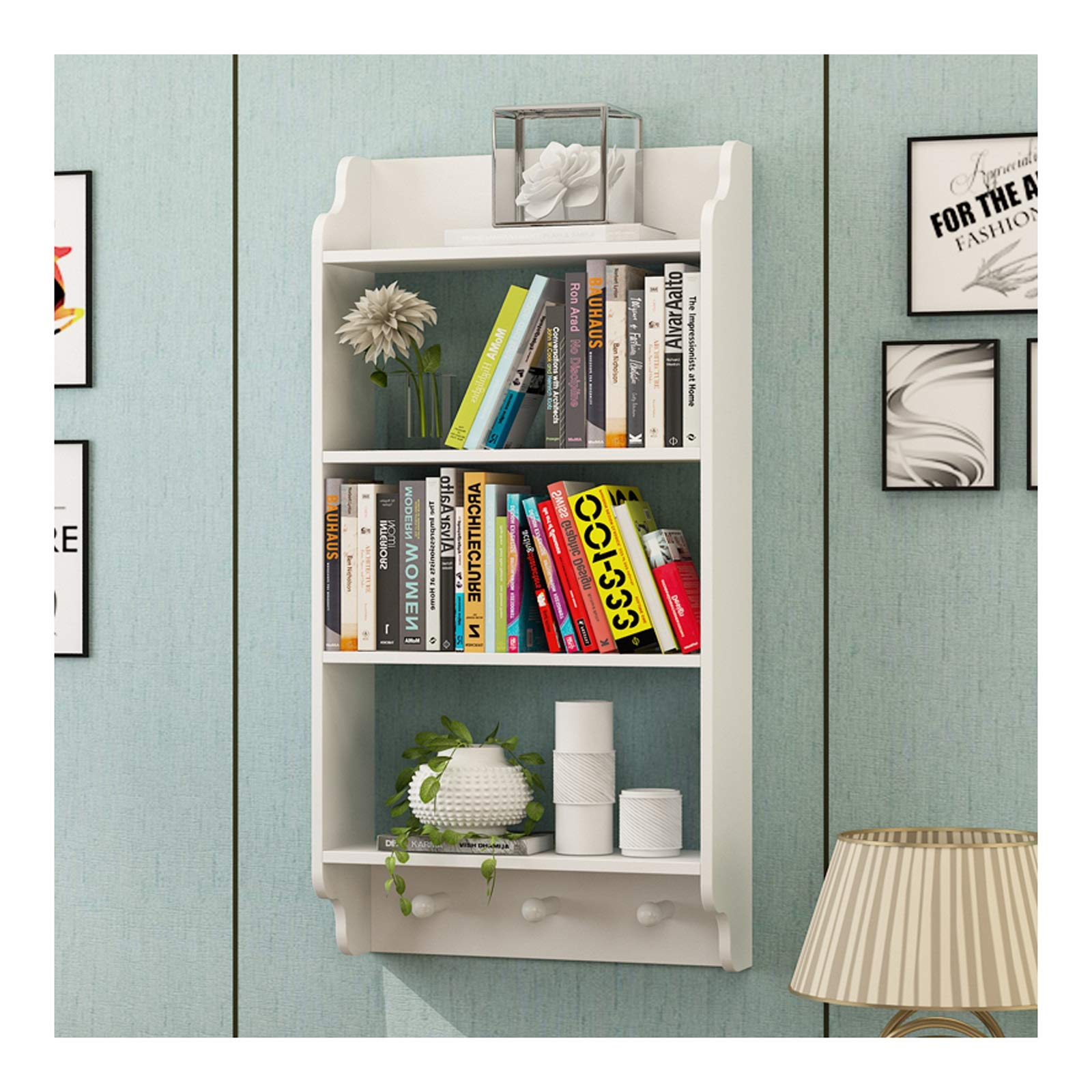Kerryshop 3-Tier Floating Wall Shelf - Modern Wooden Storage Rack for Books, Decor & Display | Wall Mounted Bookshelf Organizer for Living Room, Bedroom & Office (White, 4-Tier)