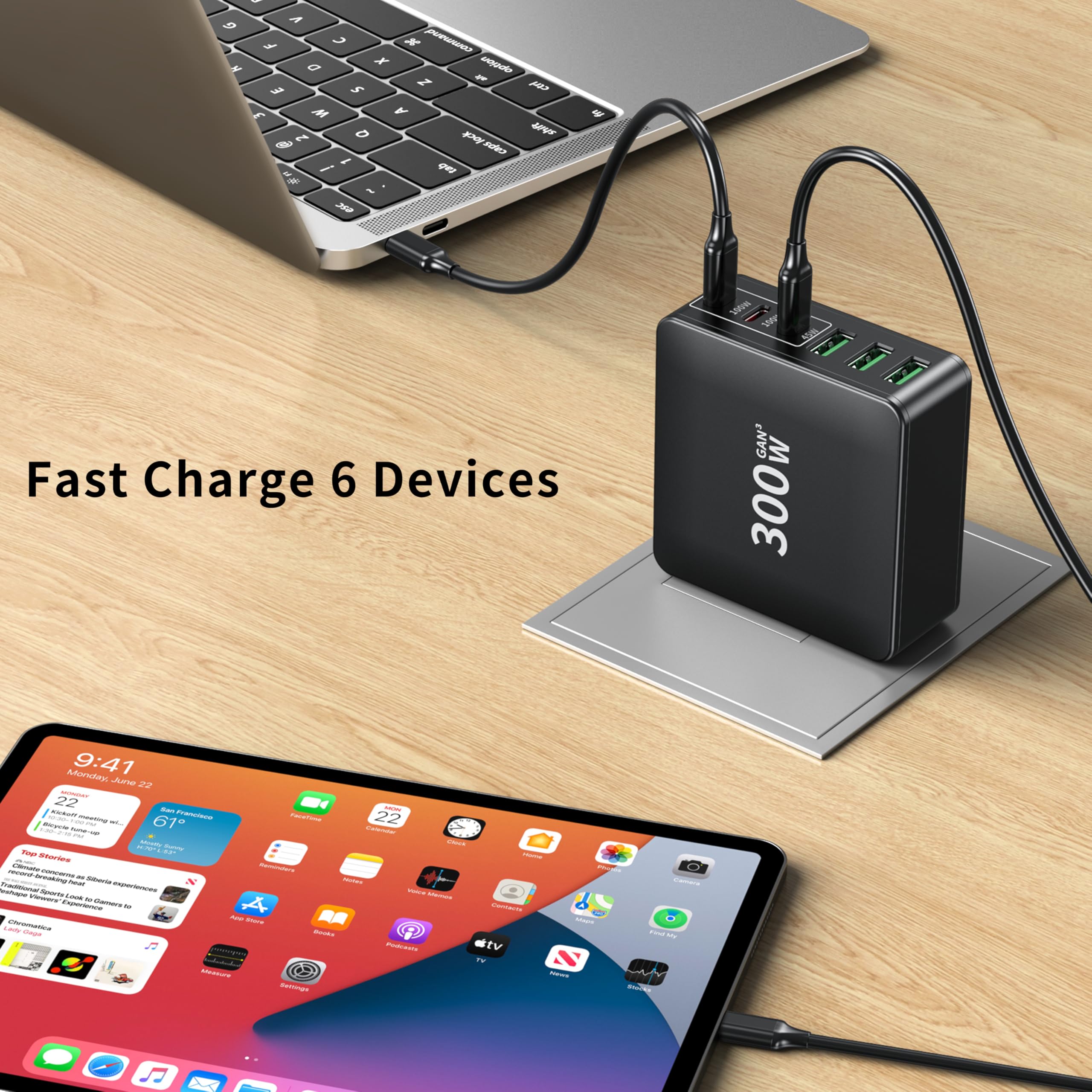 300W USB C Charger 6-Port Fast Charging Station with PD PPS 100W - Foldable Power Brick for Laptop, iPhone 16/15/14/13 Pro Max, Galaxy Note & More - Perfect for Home, Office & Travel