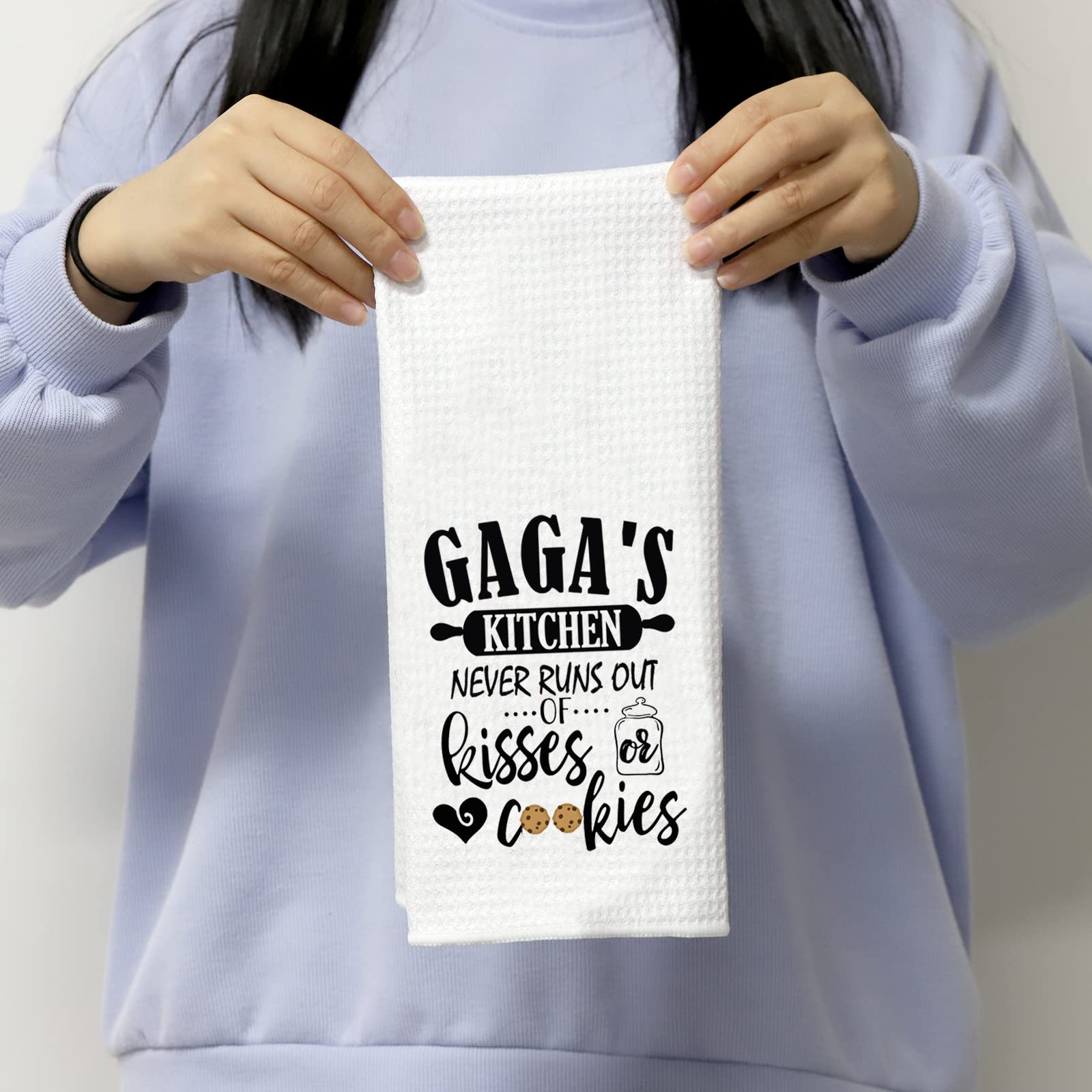 POFULL Gaga’s Kitchen Gift Set - Appreciation Dish Towel with Kisses & Cookies Design - Perfect for Home Decor, Hostess Gifts, and Kitchen Essentials