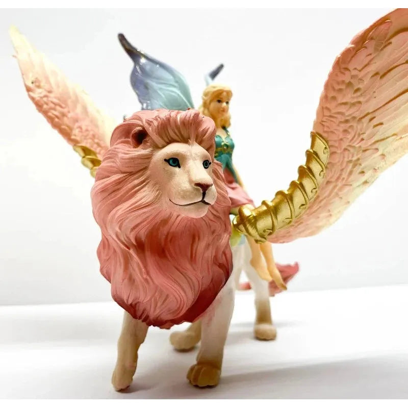 Fairy Riding Winged Lion Statue - Mythical Fantasy Decor for Home, Office & Gift Giving