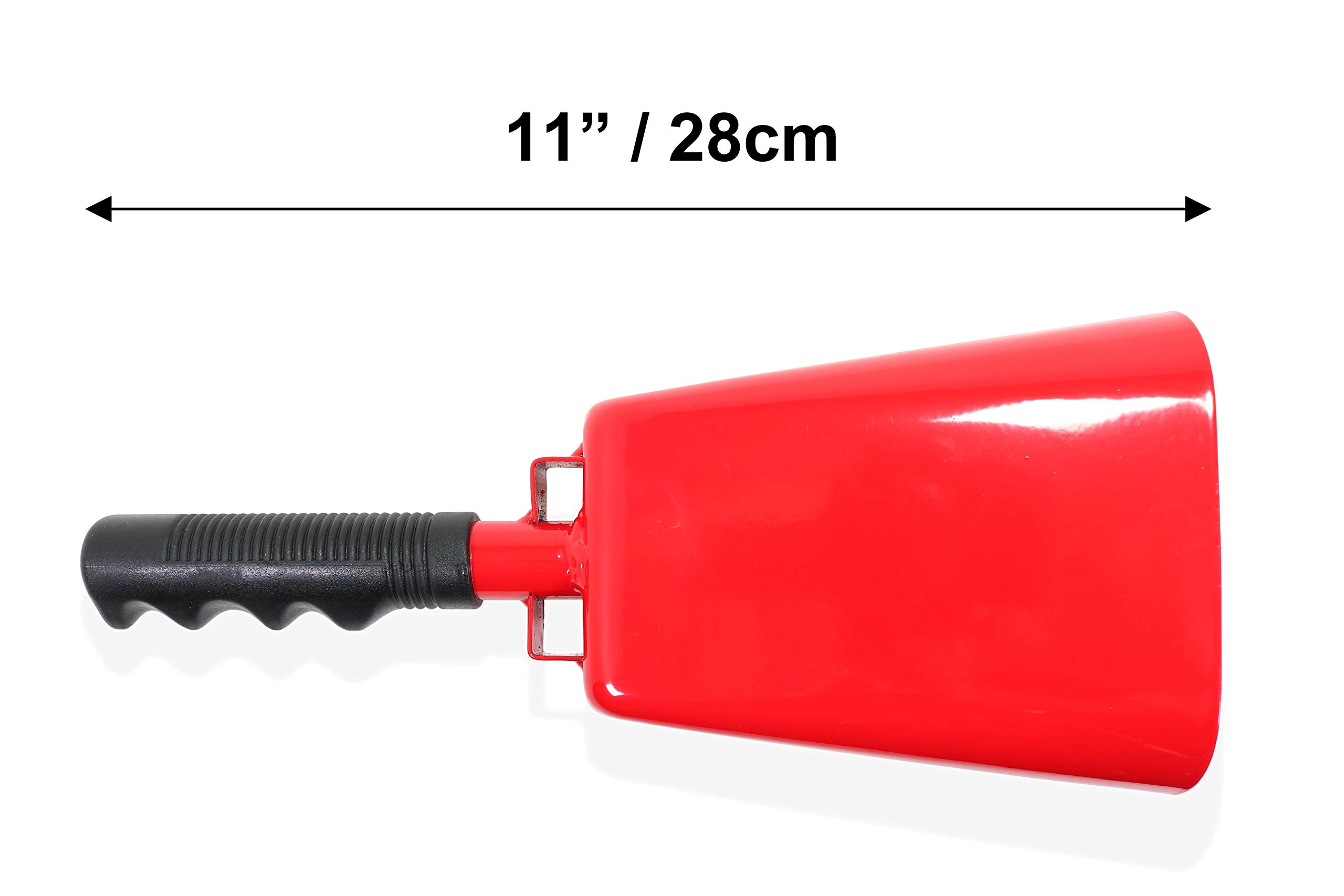 11 Inch Red Cowbell Noisemaker with Plastic Handle & Zinc Alloy Clapper - Loud Sporting Event Accessory, Wedding Cheer Tool, Party Noise Maker - Includes Free Plastic French Horn (Perfect for Football Games, Concerts & Celebrations)