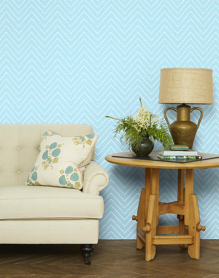 Frances Chevron Wallpaper by Wallshoppe - Baby Blue Geometric Peel & Stick Wallpaper for Nursery, Bedroom, or Home Office Decor