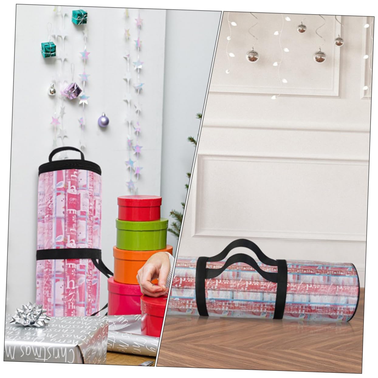 1pc Christmas Storage Bag - Cylindrical Wrapping Organizer Pouch for Holiday Gift Packing & Supplies | Perfect for Xmas Decorations, Present Wrapping & Seasonal Storage